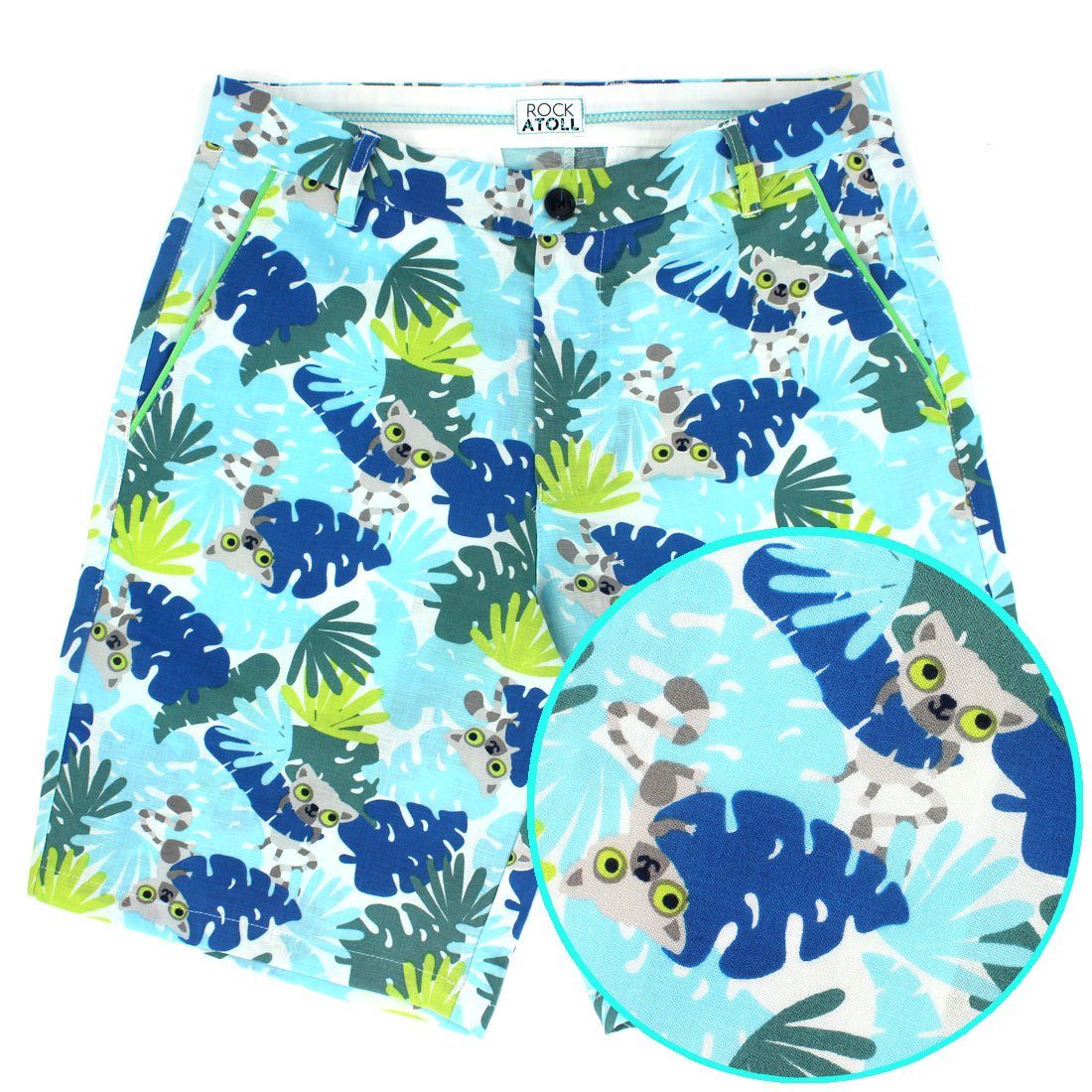 Lemurs and Palm Tree Leaves All Over Print Men's Shorts in Bright Blue