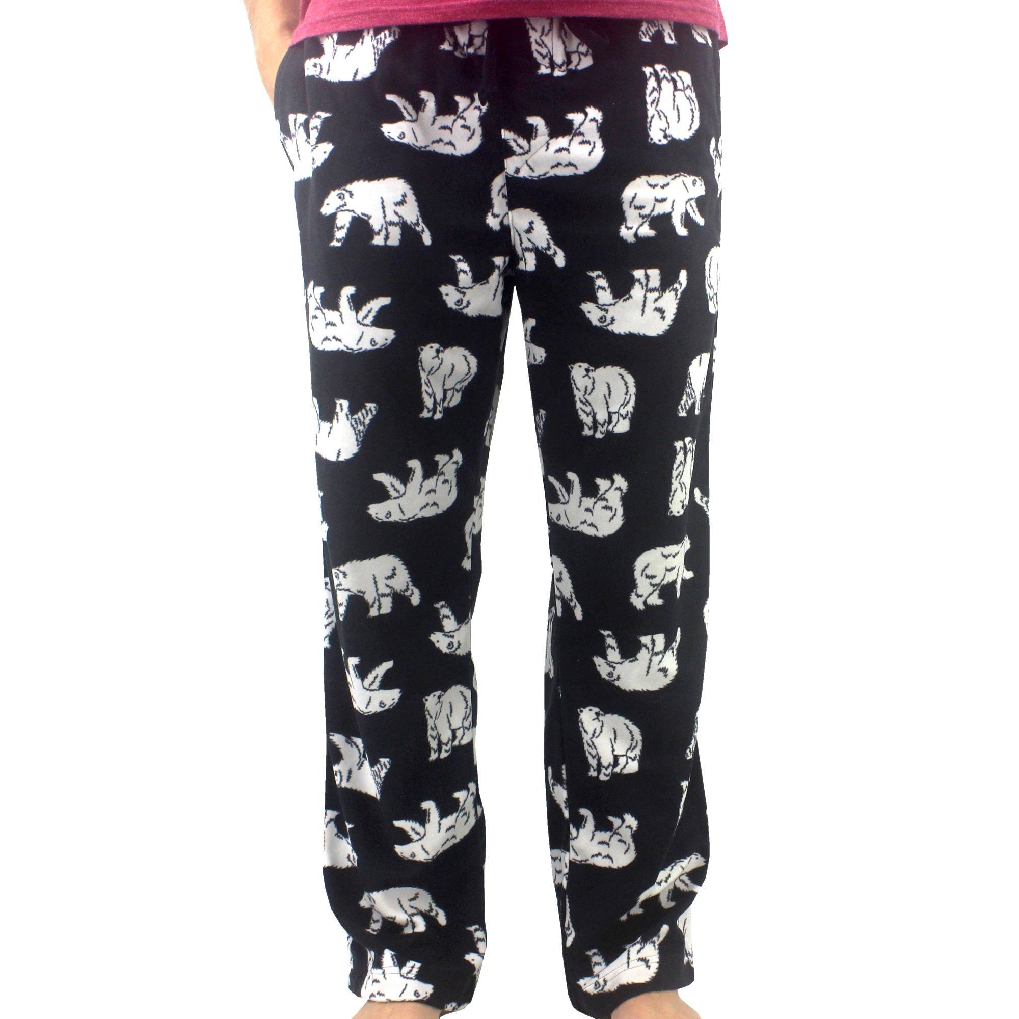 Black Polar Bear All Over Print Soft Comfy Fleece Pajama Pants for Men