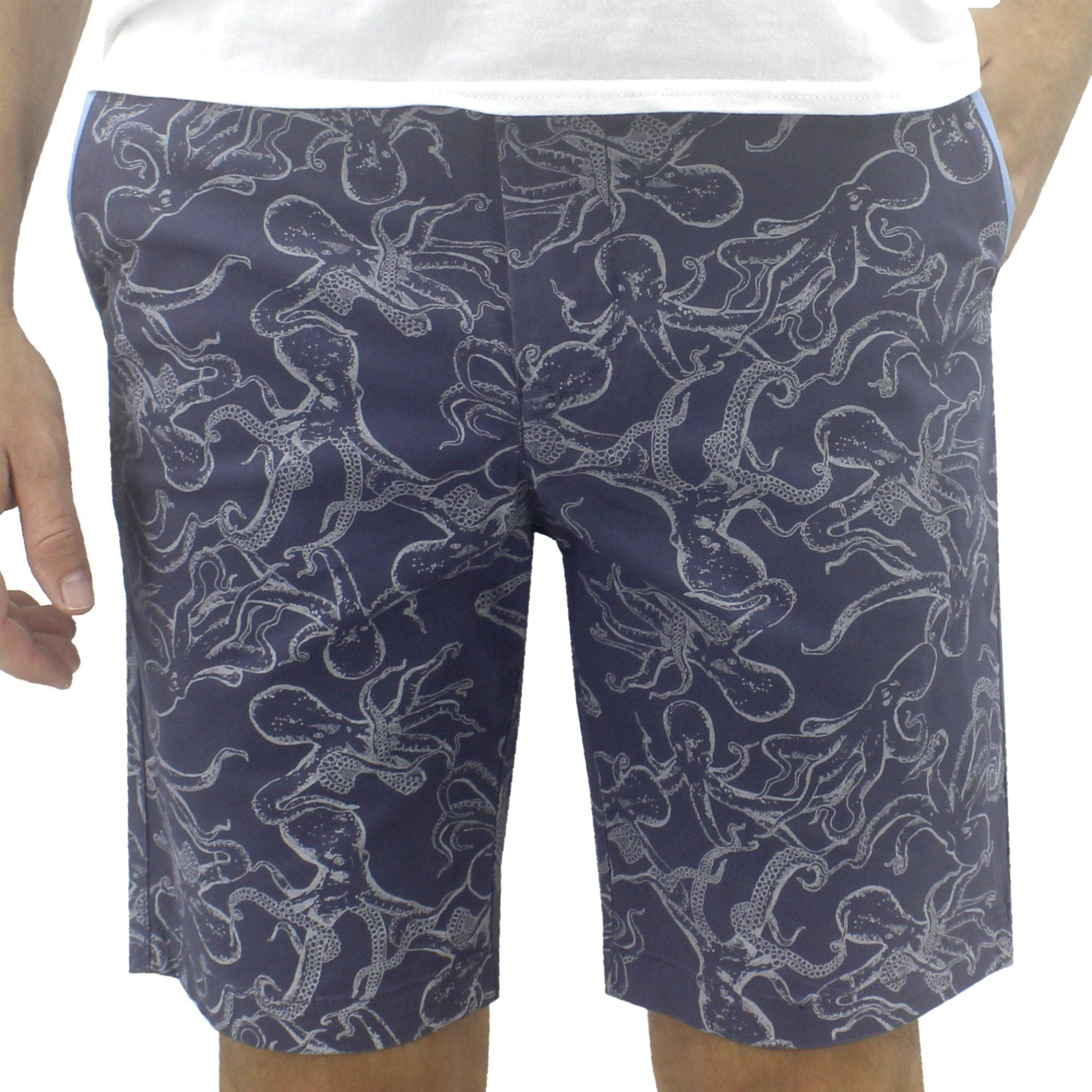 Buy Octopus All Over Print Flat Front Chino Bermuda Shorts for Men in Blue