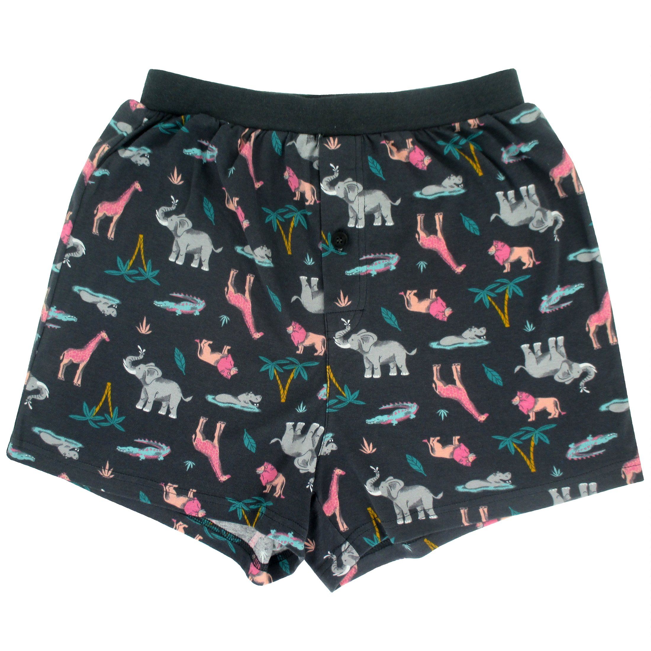 Men's Safari Animal Lion Hippo Crocodile Elephant Print Boxer Shorts