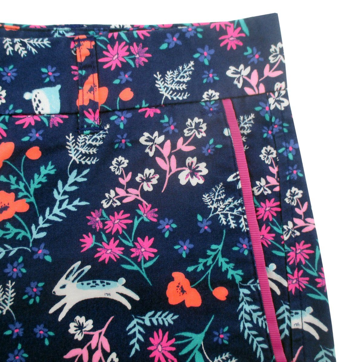 Rock Atoll Womenswear Colorful Floral Bunny Rabbit Easter All Over Print Flat Front Shorts for Women in Purple