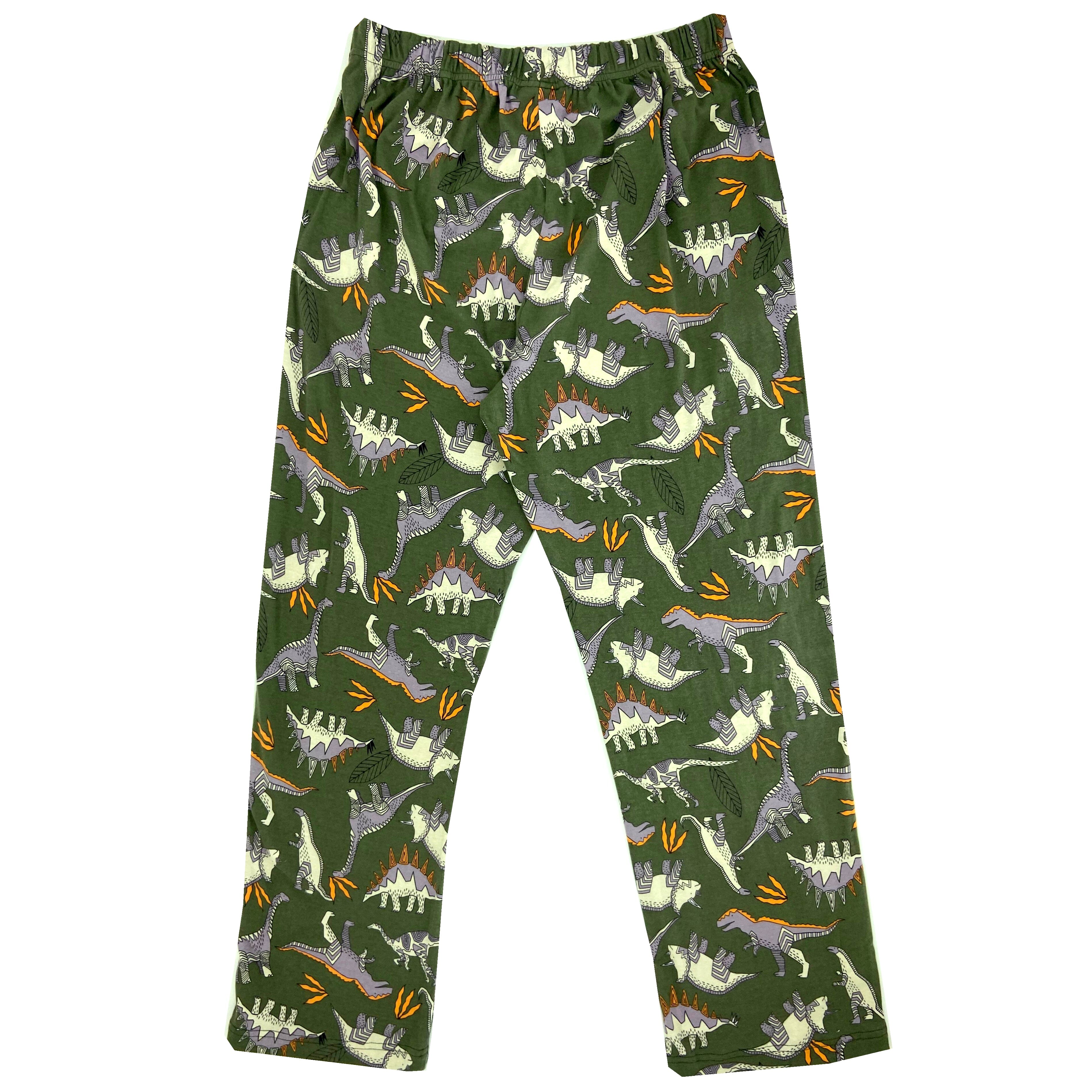 Men's Dinosaur Fossil Novelty Print Cotton Knit Long Pyjama Bottoms