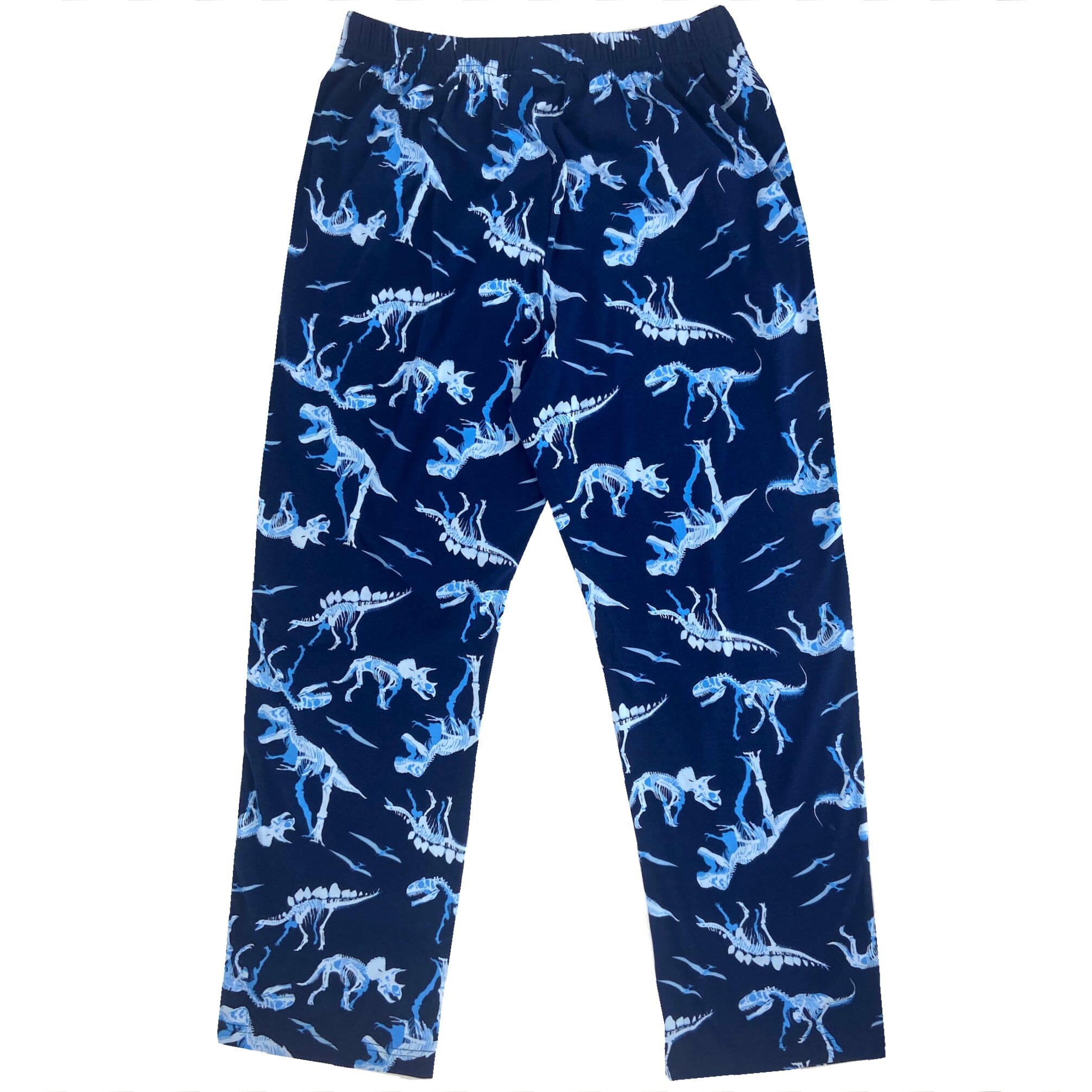 Men's Navy Blue Dinosaur Fossil Bones Patterned Knit Long Pajama Pants