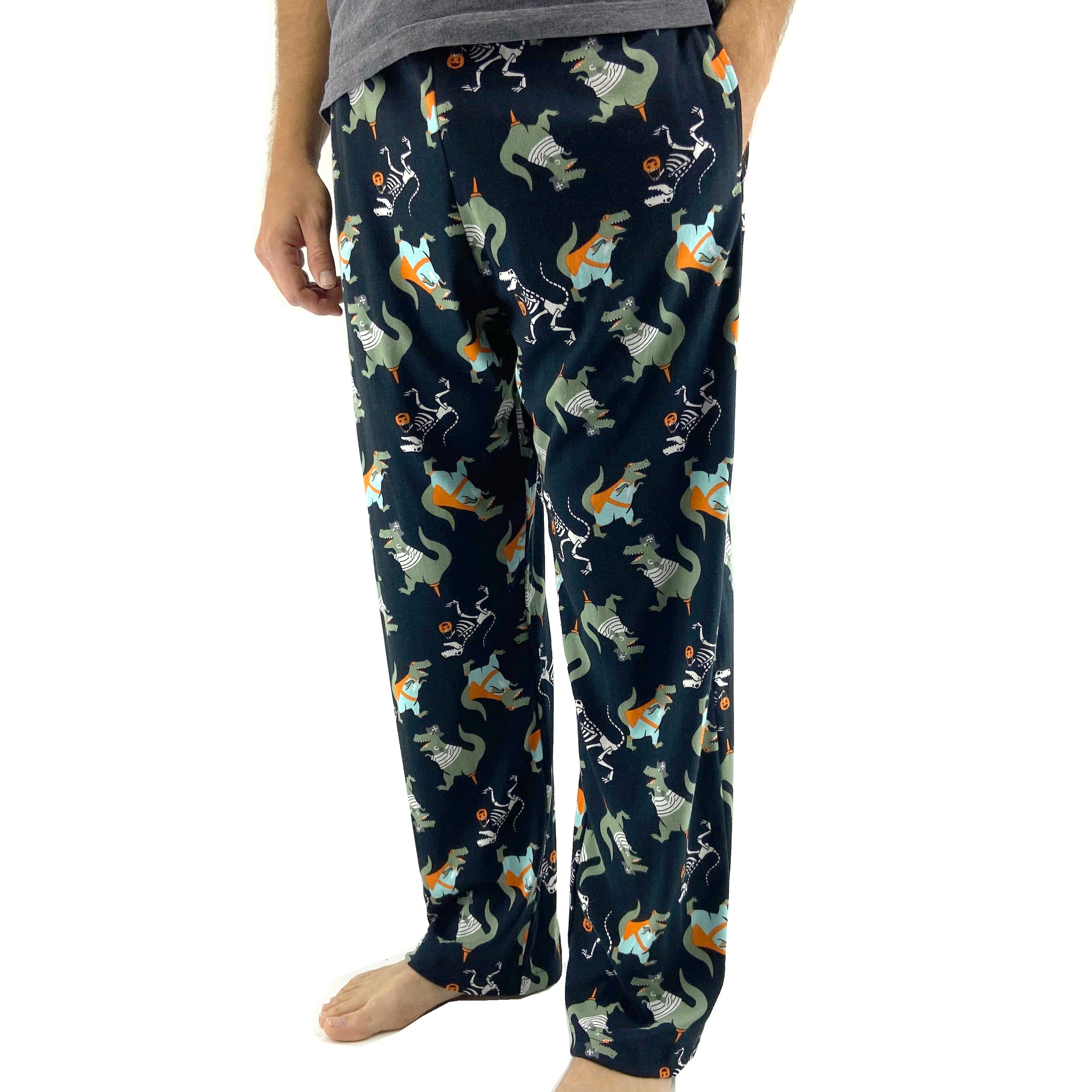 Men's Halloween Dress Up Dinosaur Fossil Patterned Long Pajama Pants