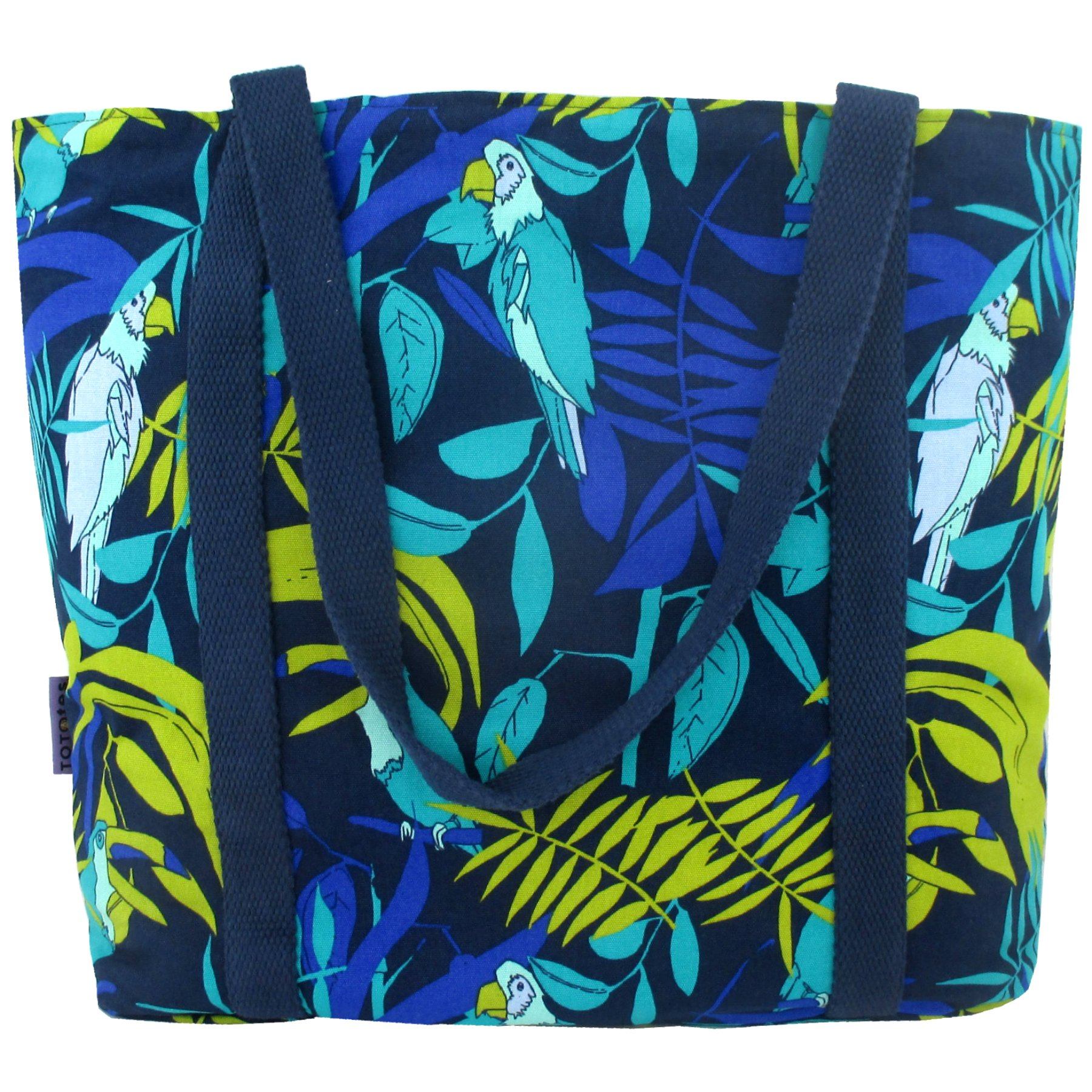 Toucans Parrots Bird and Leaves All Over Tropical Jungle Print Tote Bag Shopping Beach Bag