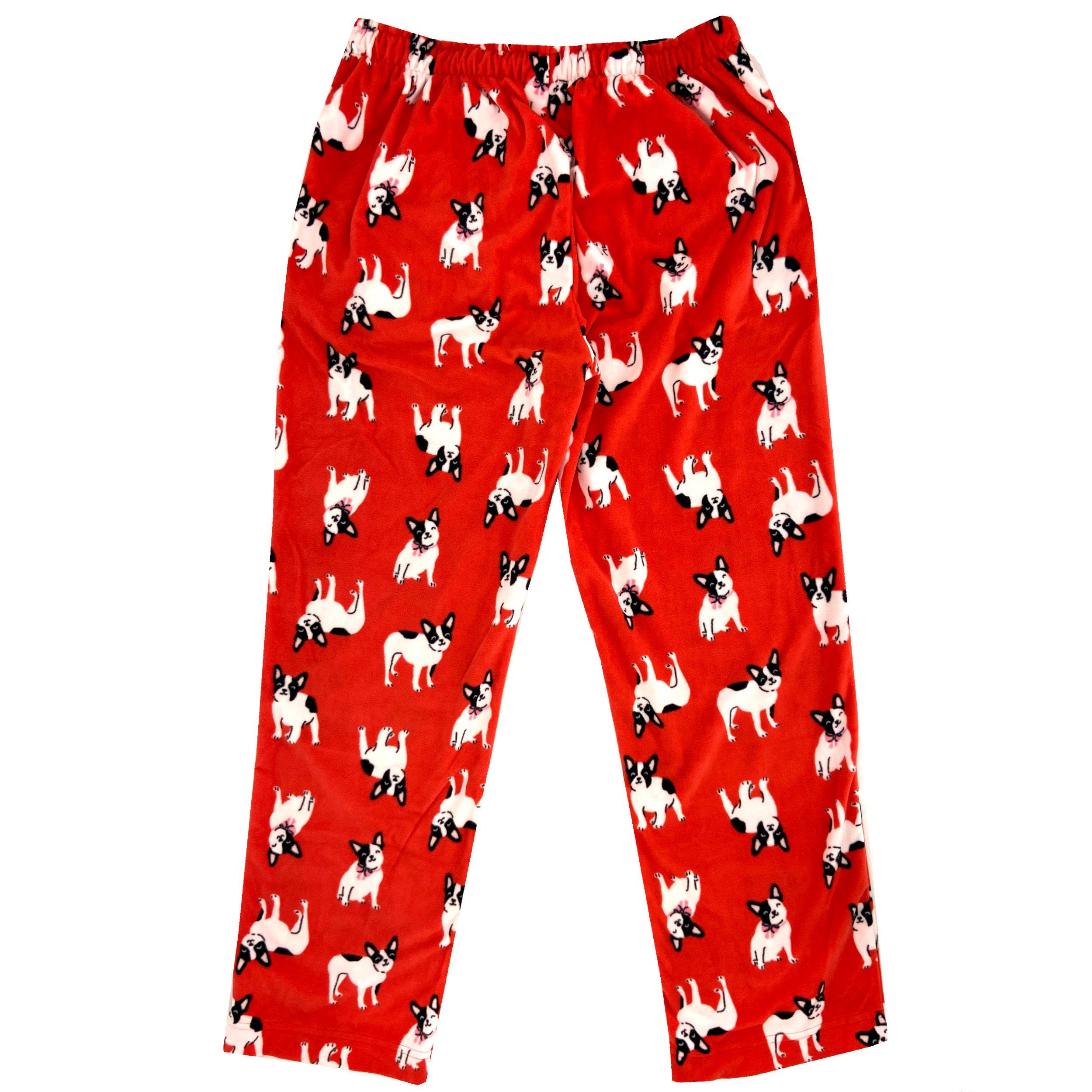Unisex Boston Terrier All Over Print Red Fleece Pajama Pant Bottoms