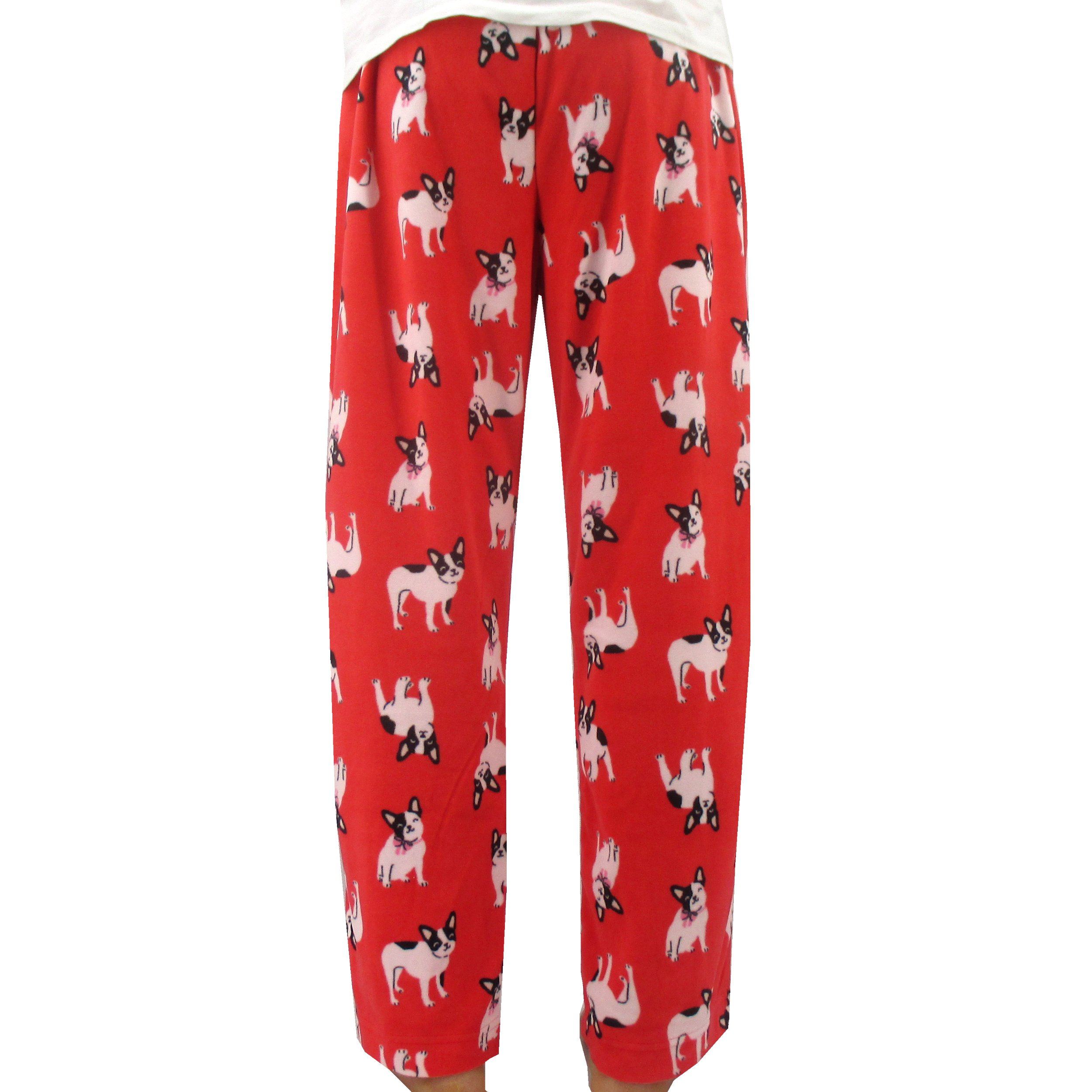 Unisex Boston Terrier All Over Print Red Fleece Pajama Pant Bottoms