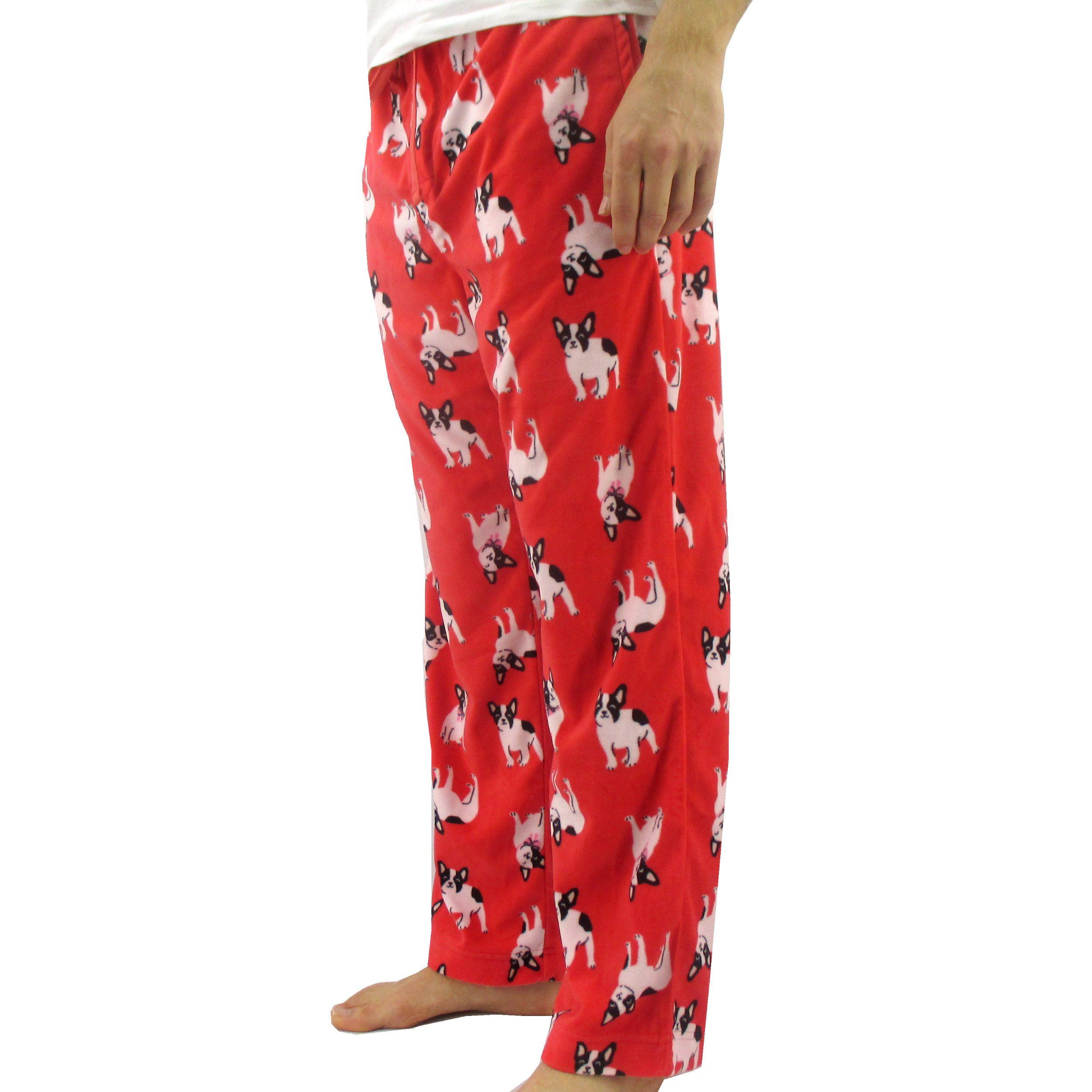 Unisex Boston Terrier All Over Print Red Fleece Pajama Pant Bottoms