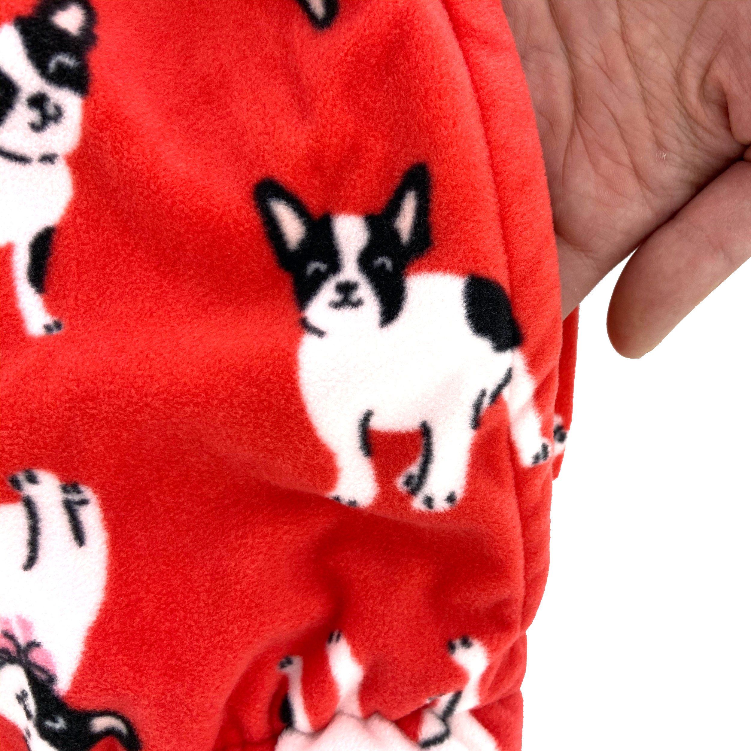 Men's Adult French Bulldog All Over Print Red Fleece Pajama Bottoms