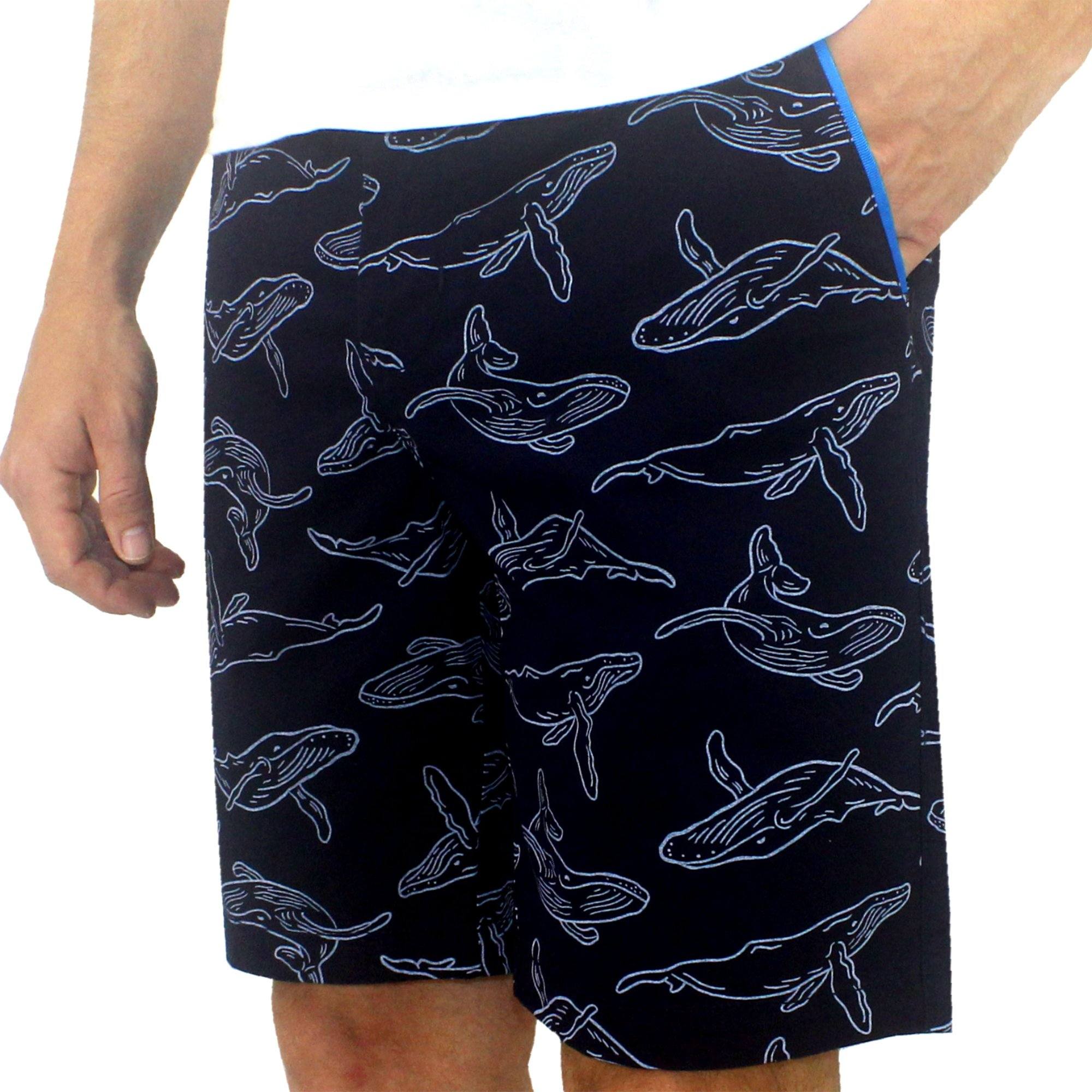 Blue Whale All Over Print Flat Front Chinos Bermuda Golf Shorts for Men