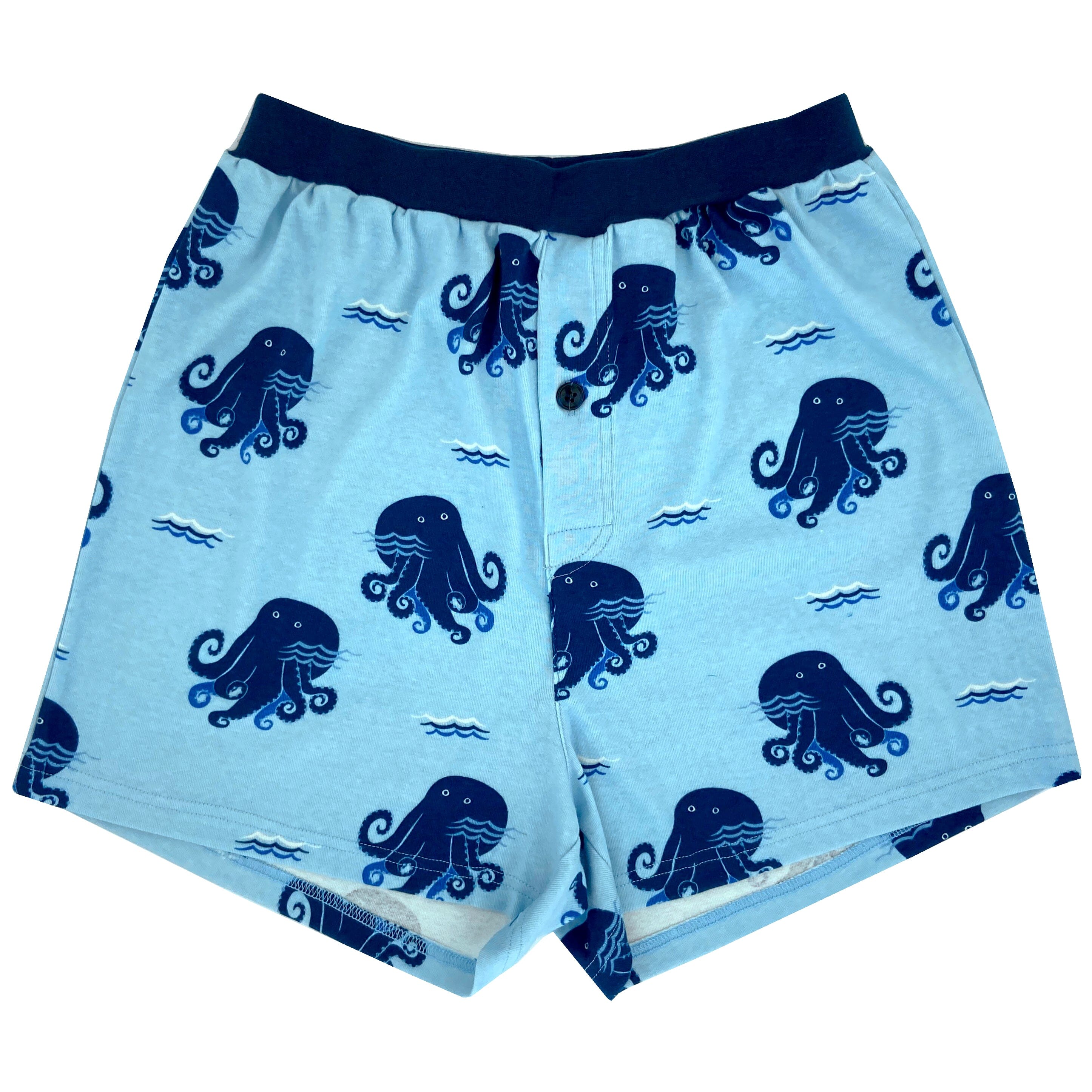 Men's Octopus Squid Patterned Super Comfy Knit Boxer Pajama Shorts