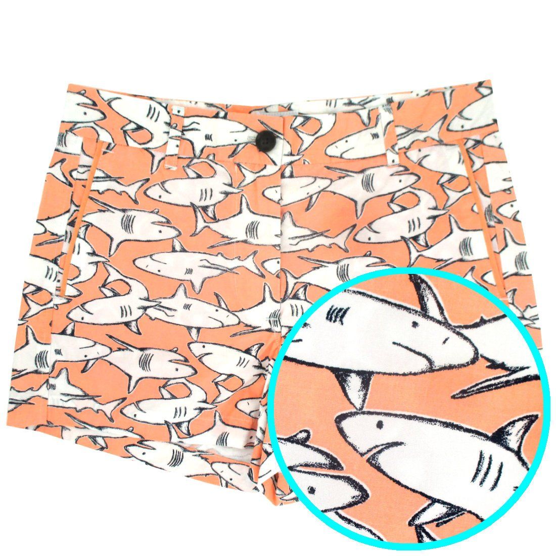 Colorful Shark All Over Print Flat Front Chinos for Women in Orange