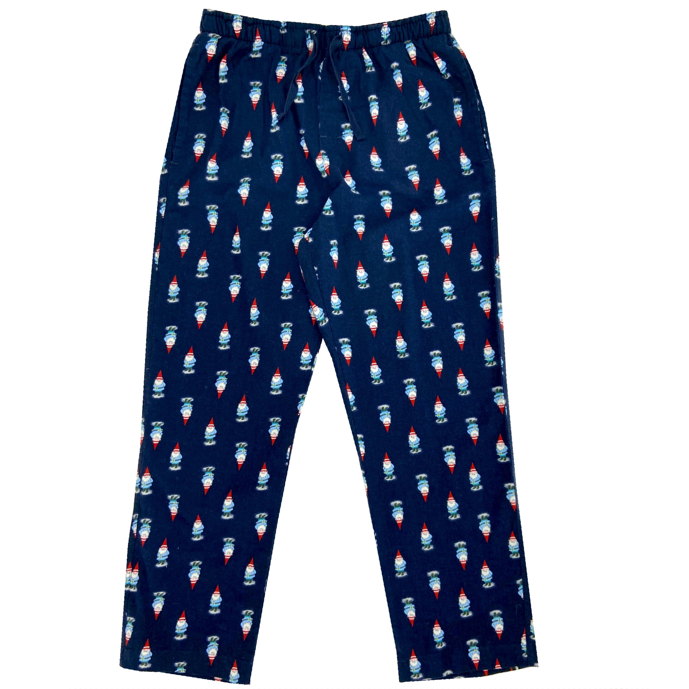 Men's Garden Gnome Patterned Printed Woven Cotton Long PJ Pajama Pants