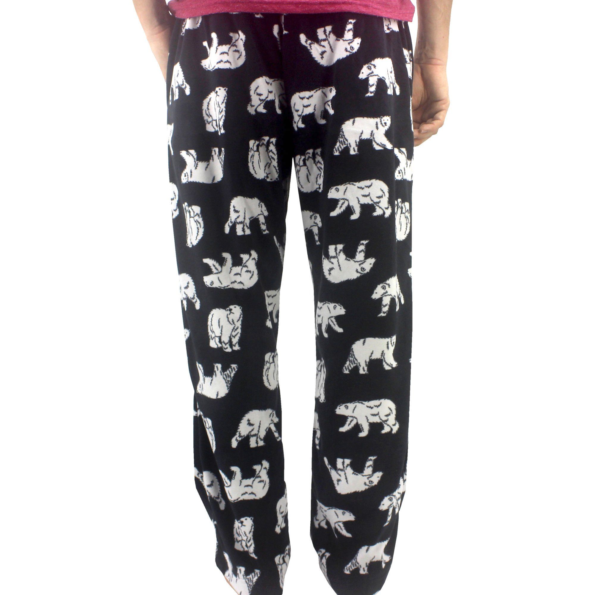Black Polar Bear Patterned Soft Warm Fleece Pyjama Bottoms for Men