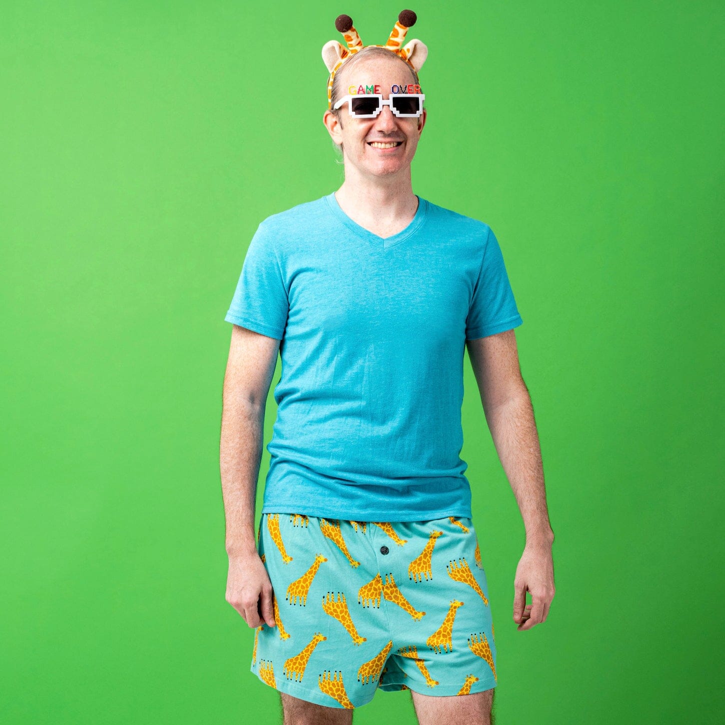 Cute Cartoon Giraffe All Over Print Cotton Jersey Knit Boxer Shorts