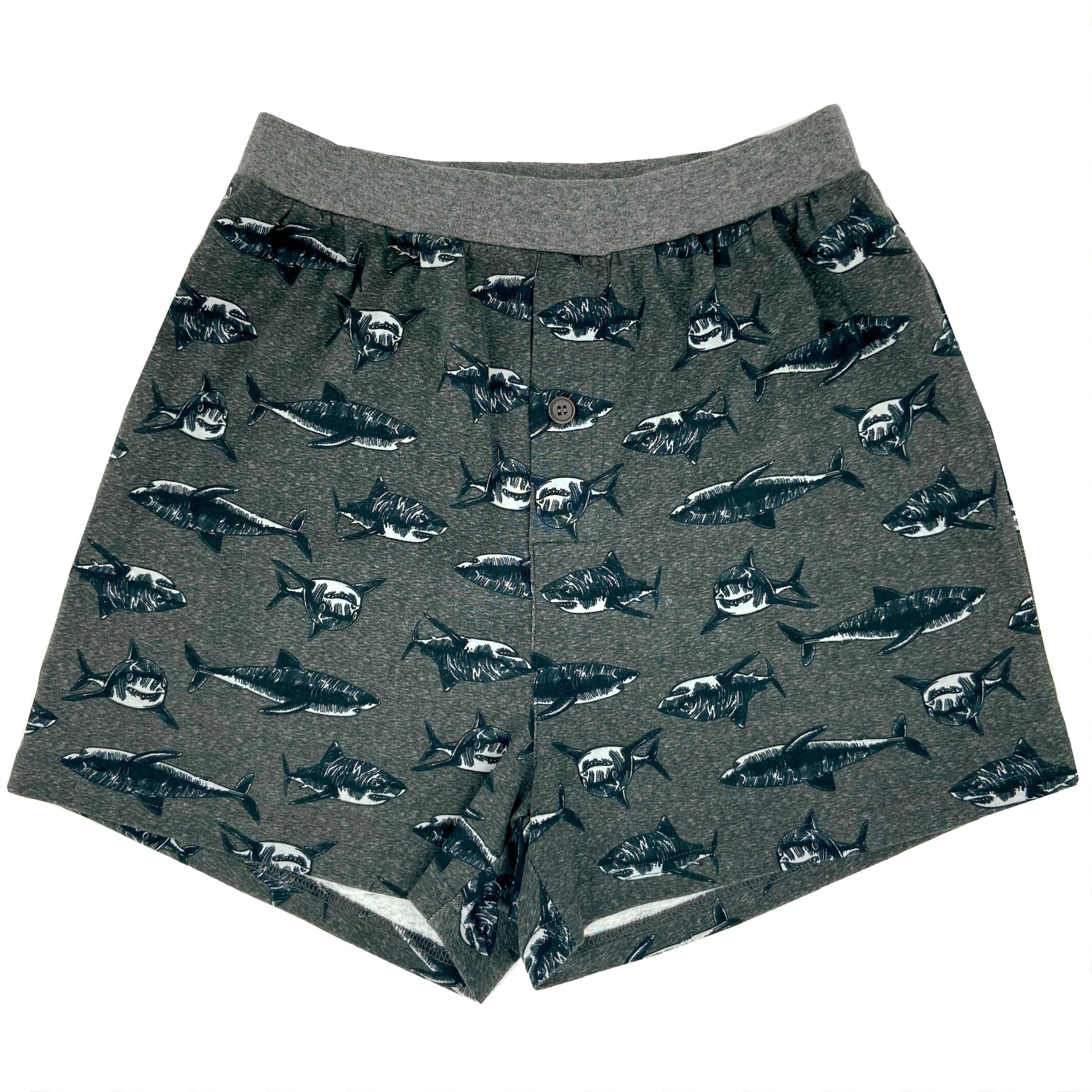 Men's Great White Shark All-Over Print Cotton Knit Boxer Pajama Shorts