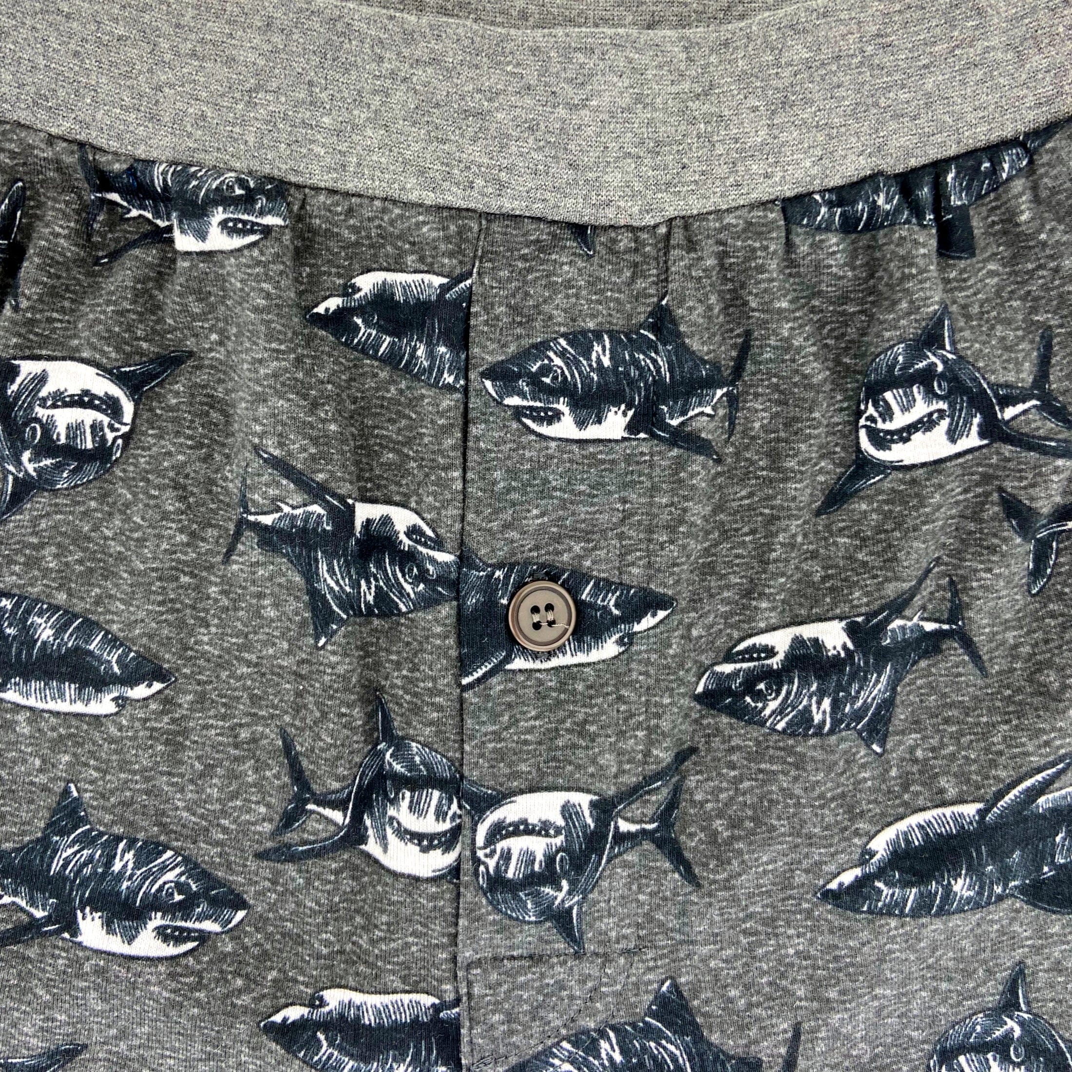Men's Great White Shark All-Over Print Cotton Knit Boxer Pajama Shorts