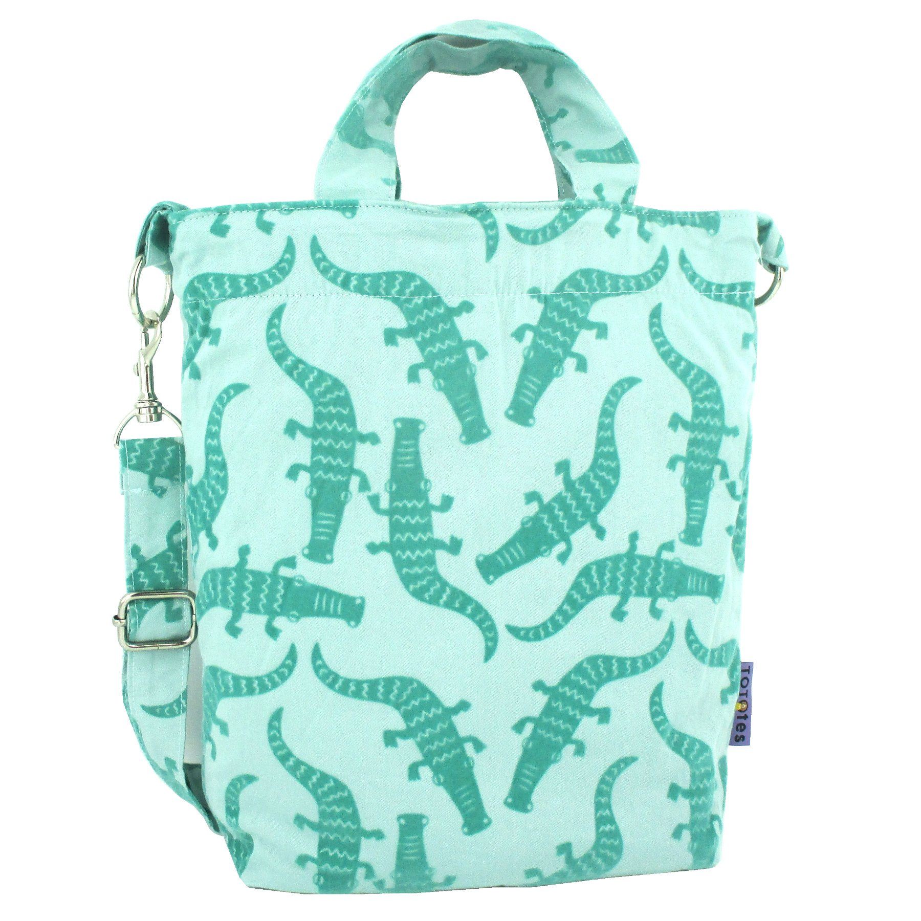 Light Green Crocodile Alligator All Over Print Duck Cross Body Tote Bag