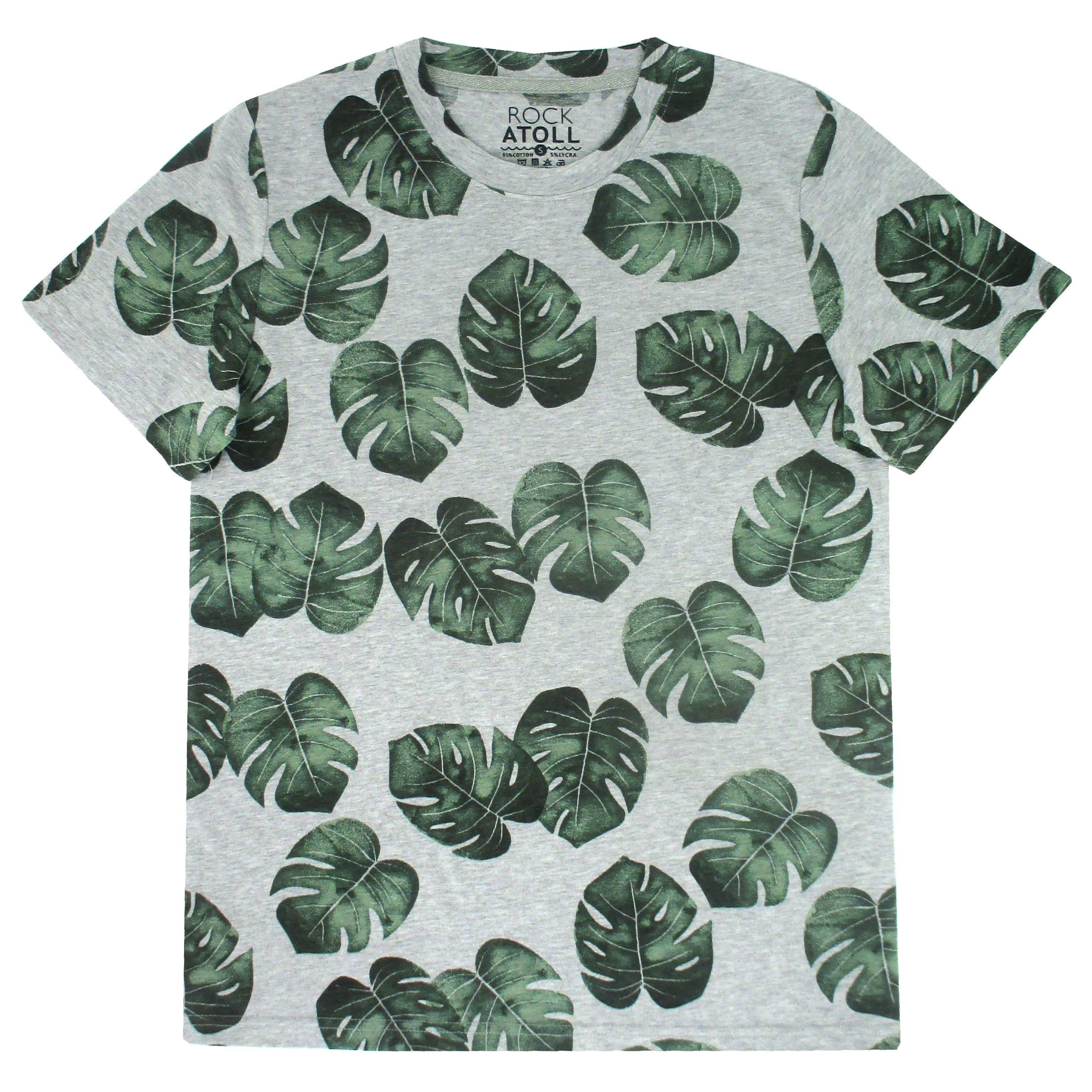 Men's Soft Cotton Jersey Short-Sleeve Monstera Leaf Patterned T-Shirt