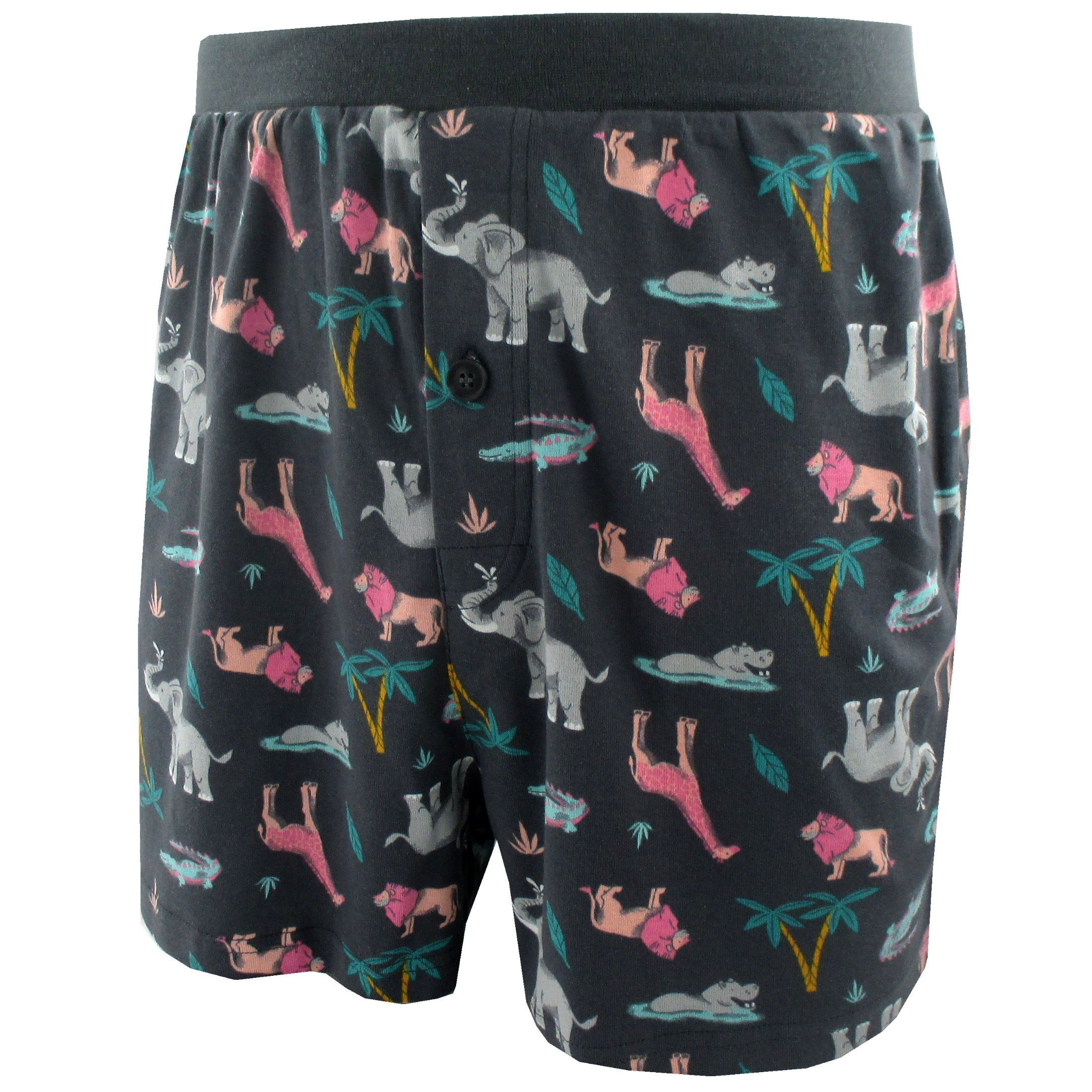 Men's Safari Animal Lion Hippo Crocodile Elephant Print Boxer Shorts
