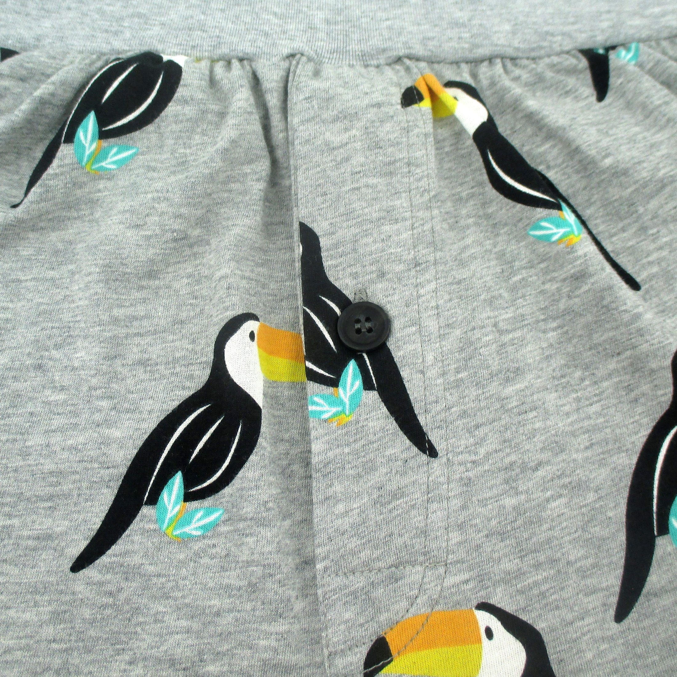 Men's Grey Toucan Bird Animal All Over Print Stretch Knit Boxer Shorts