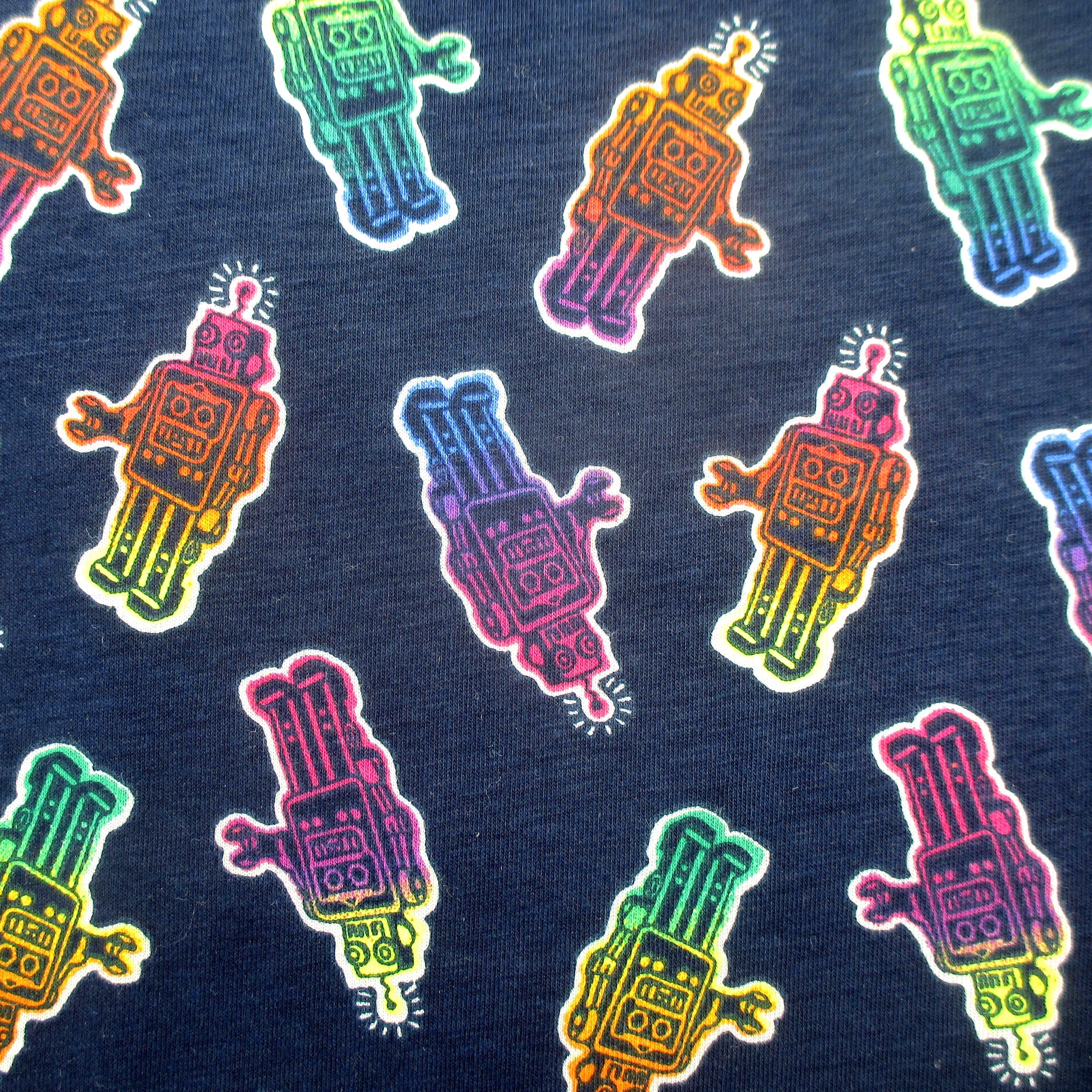 Rainbow Colored Retro Robot Gummies Patterned Short-Sleeve Men's Cotton T-Shirt Top