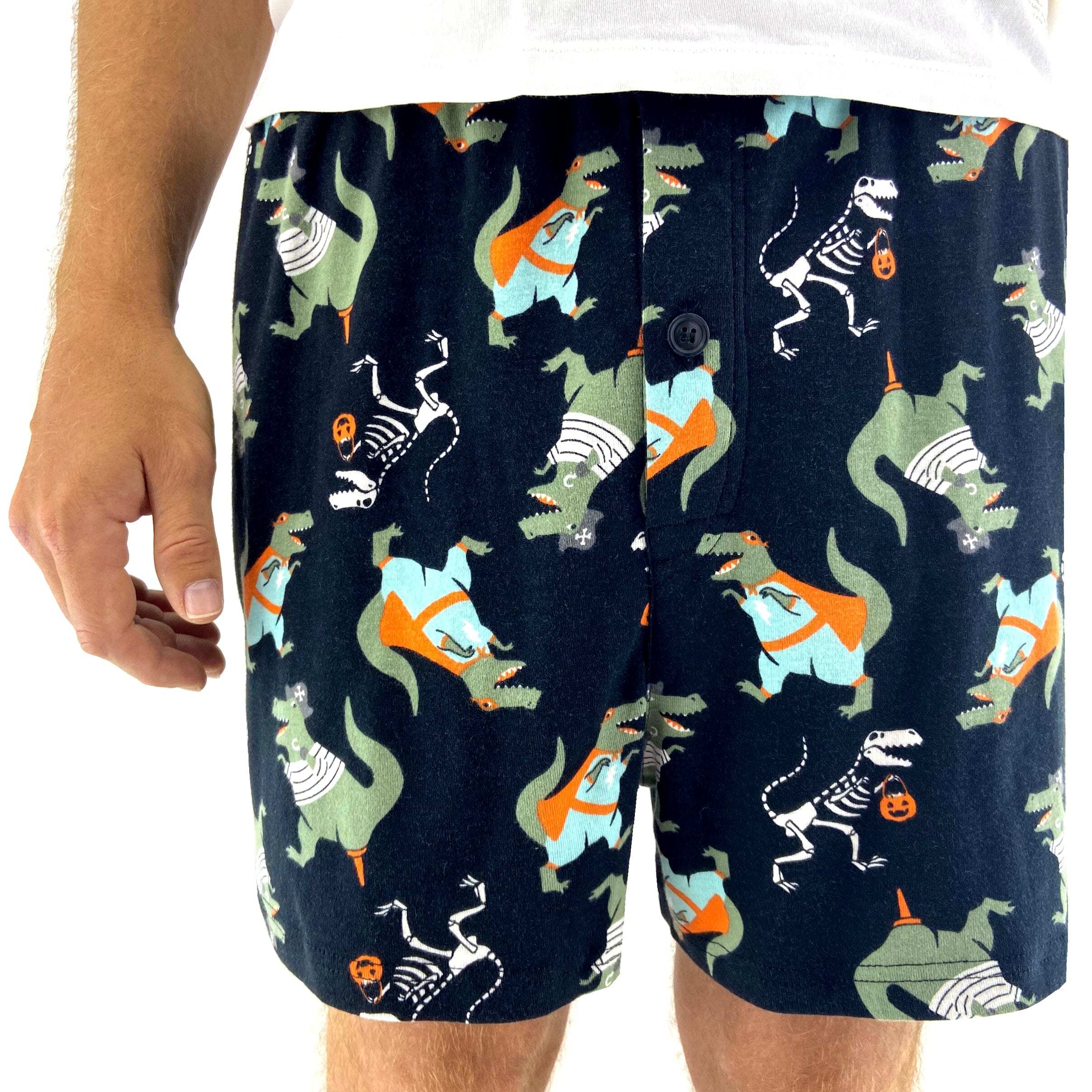 Men's Halloween Dinosaur Skeleton Cartoon Patterned Sleep PJs Shorts