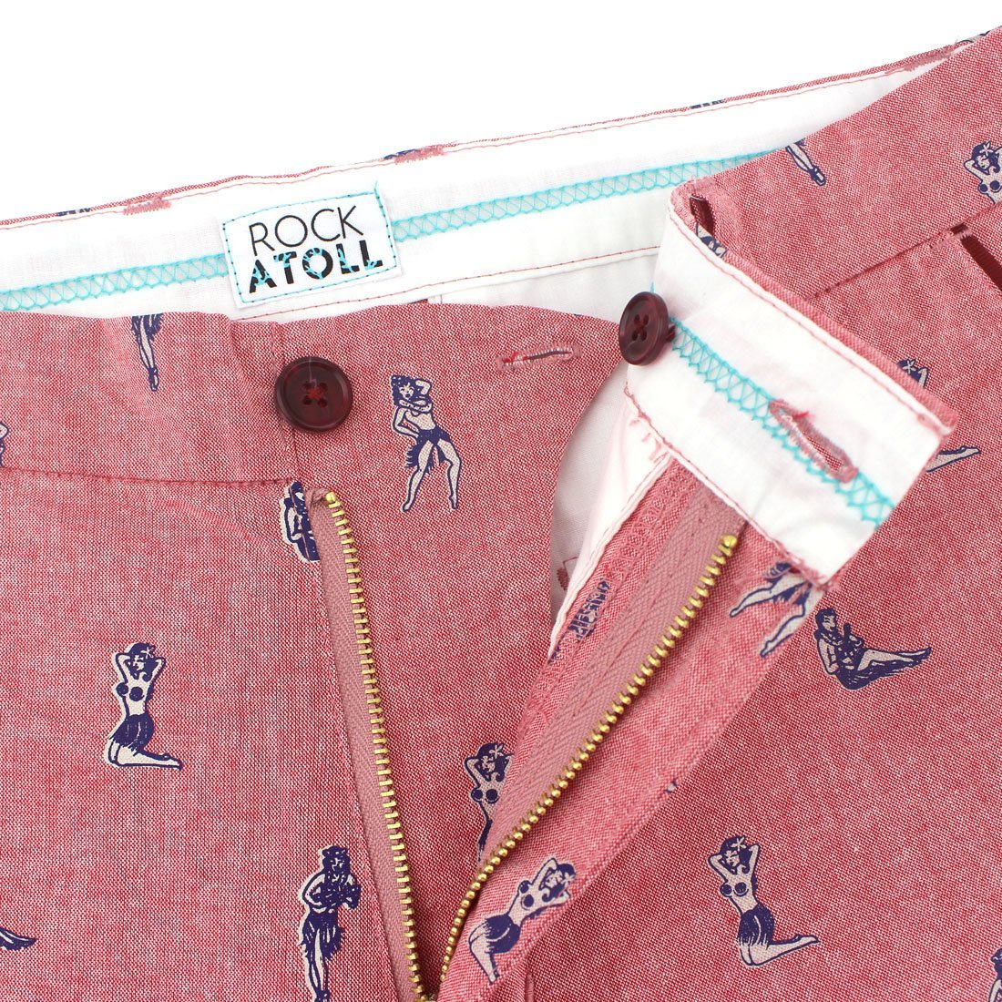 Hula Girl Golf Flat Front Men's Shorts in Red