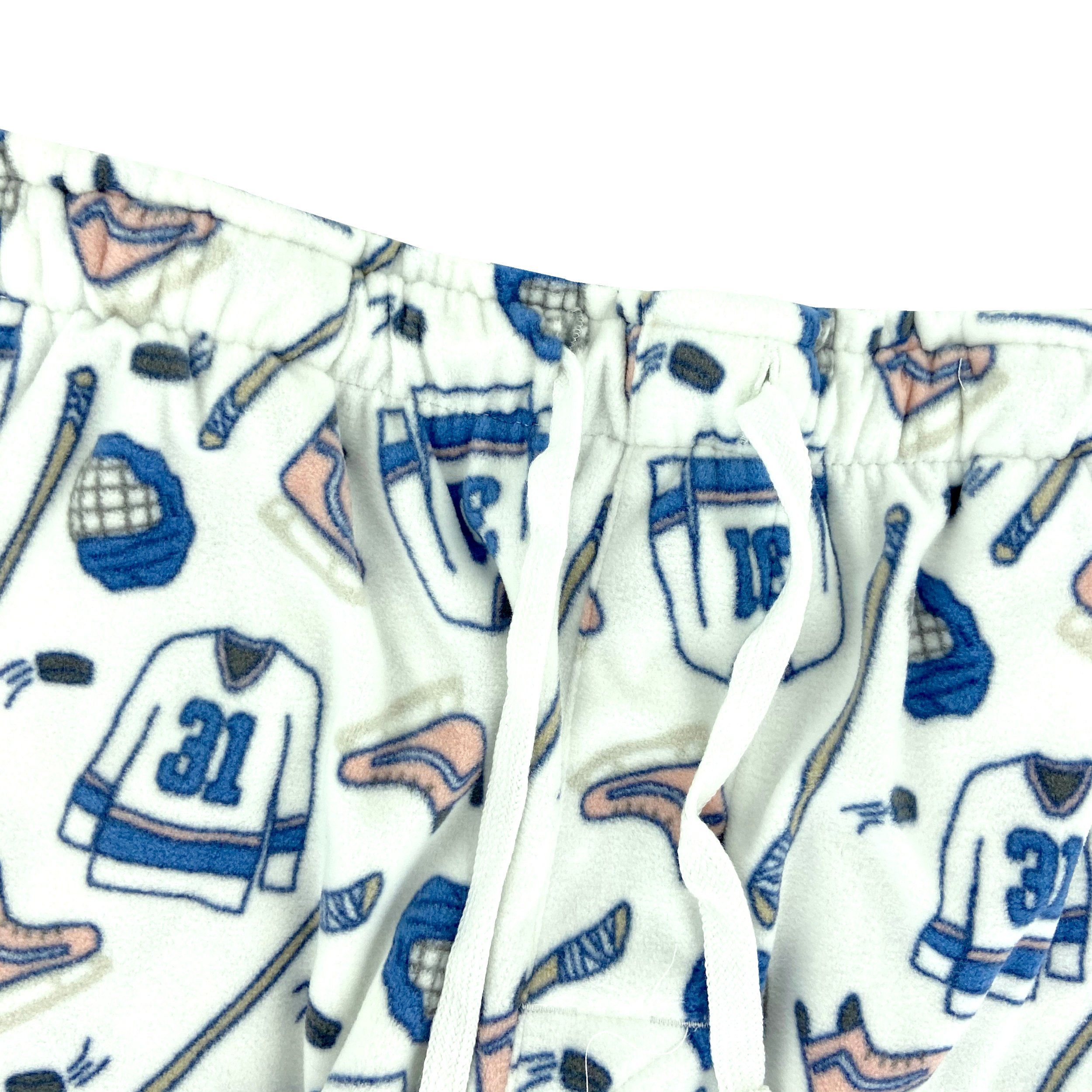 Men's Sport Lovers Patterned Ice Hockey Print Fleece Pajama Bottoms in White