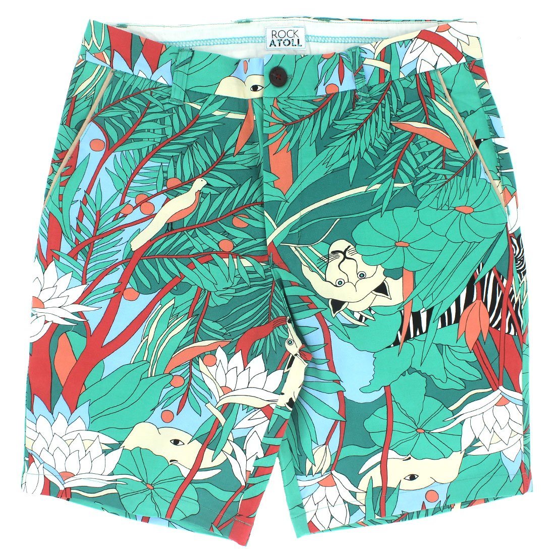Floral Unusual Quirky Graphic Print Shorts for Men in Green