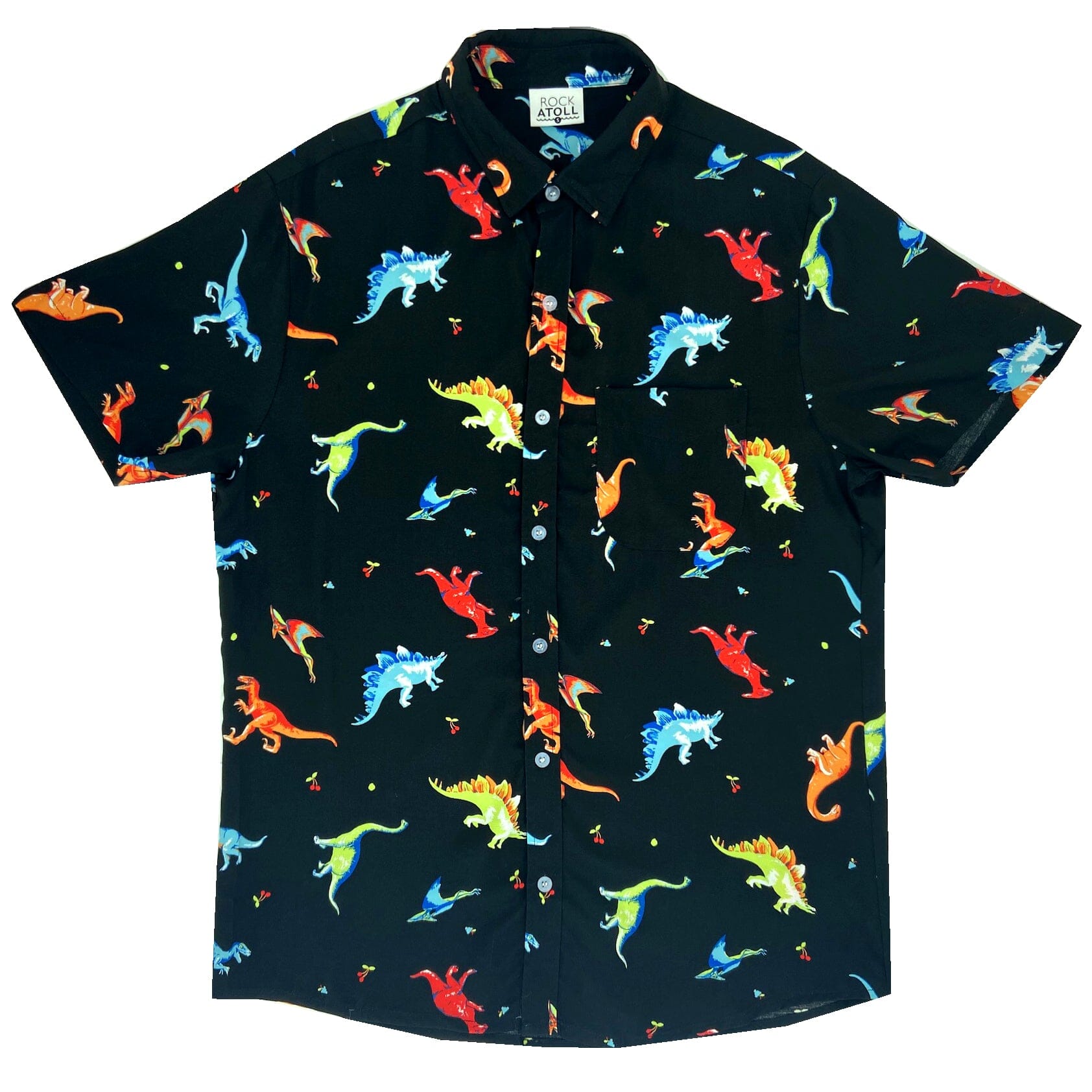 Men's Short-Sleeve Button-Up Hawaiian Aloha Shirts with Dinosaur Print