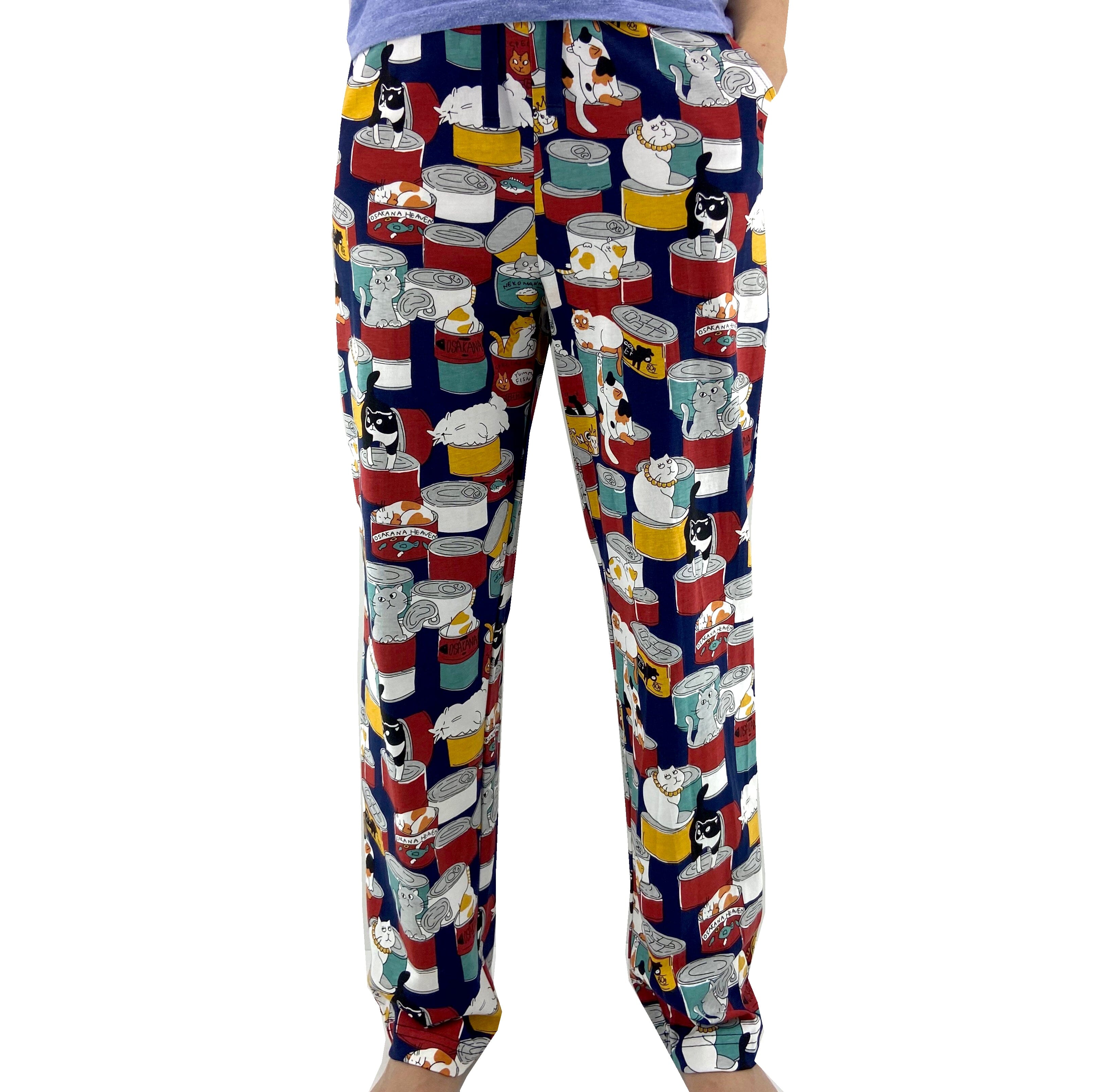 Women's Kitty Cat All Over Print Cotton Knit Pajama Pants with Pockets