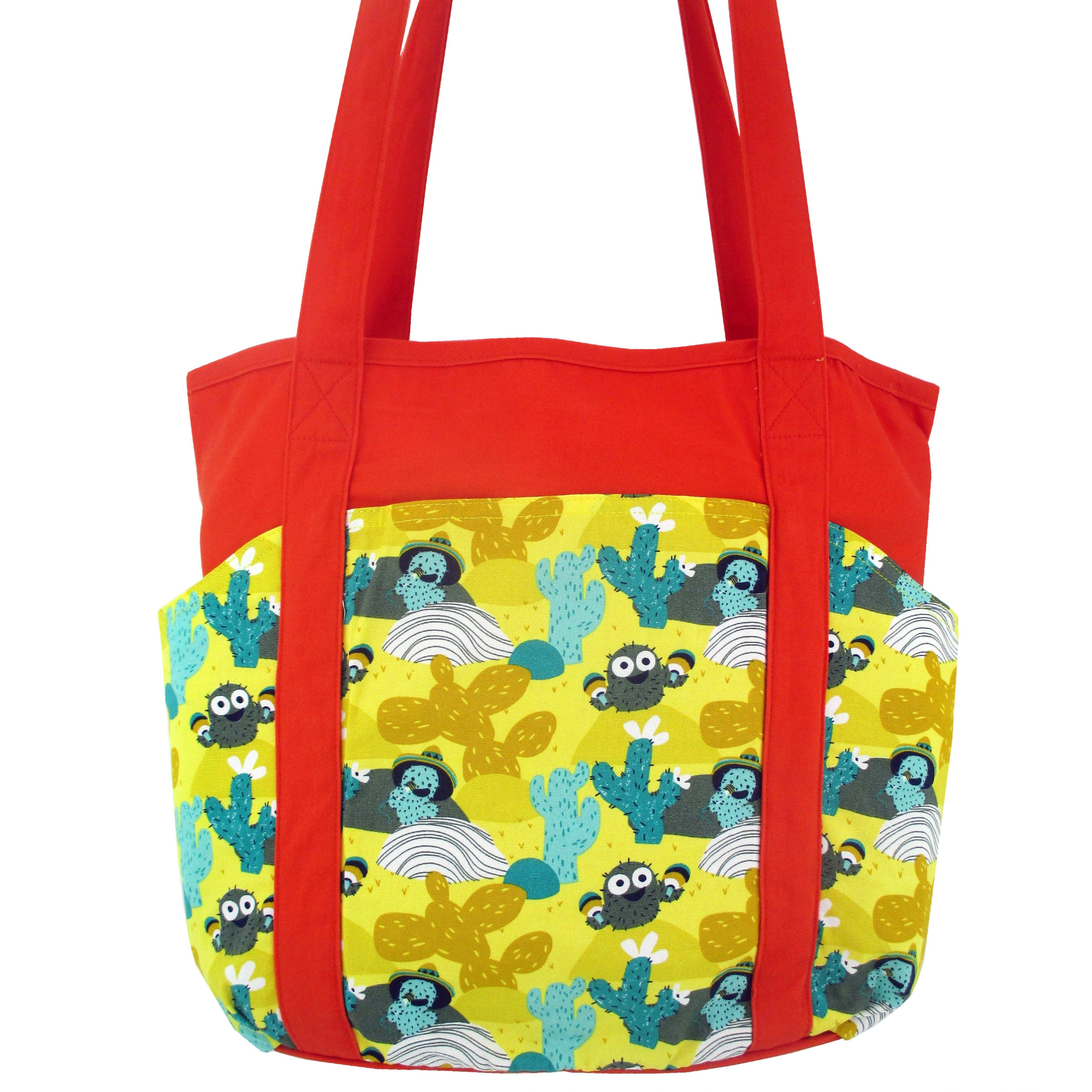 Yellow Orange Cactus All Over Print Weekend Travel Tote Bag with Pockets