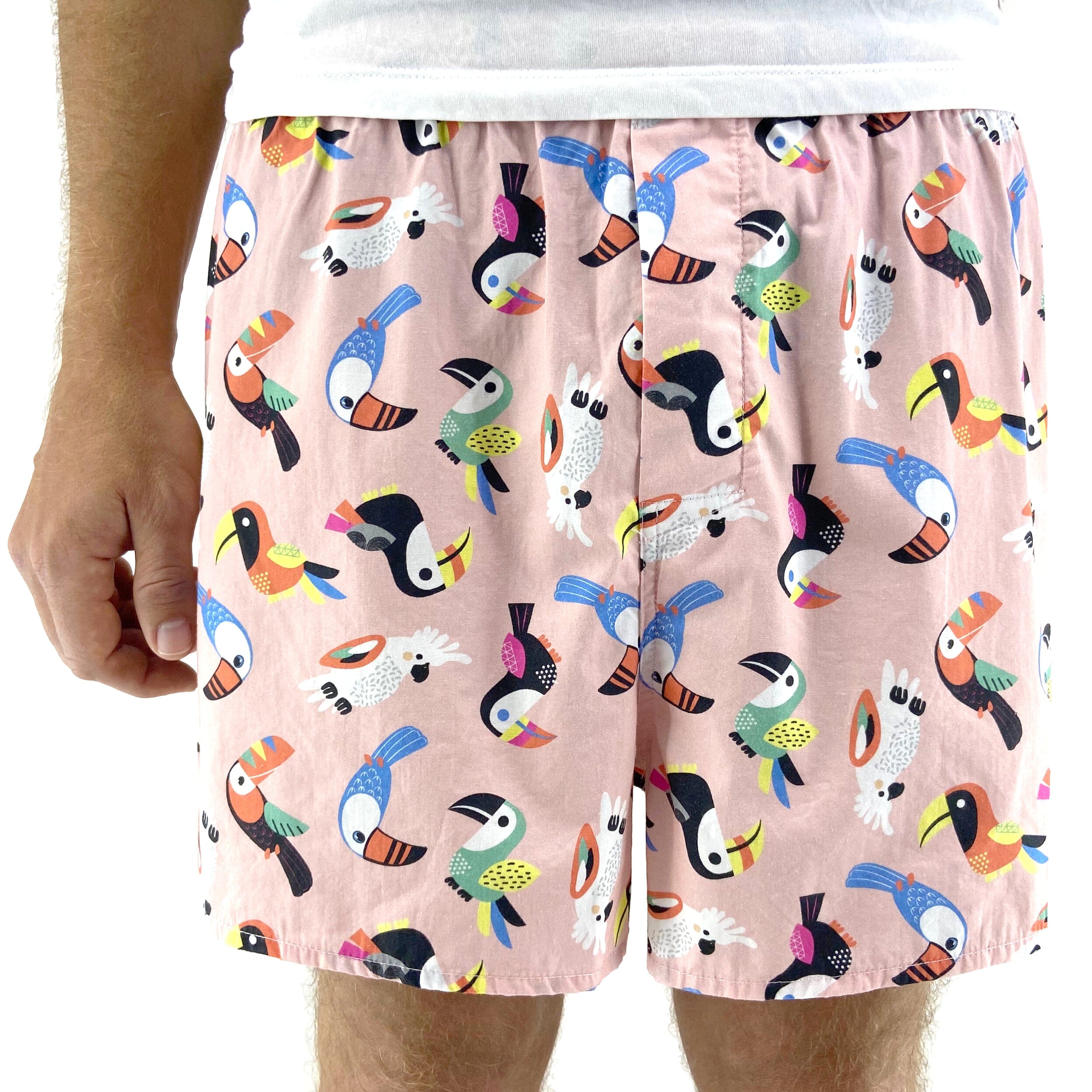 Men's Pink Tropical Bird Cockatoo Toucan Novelty Print Boxer Shorts