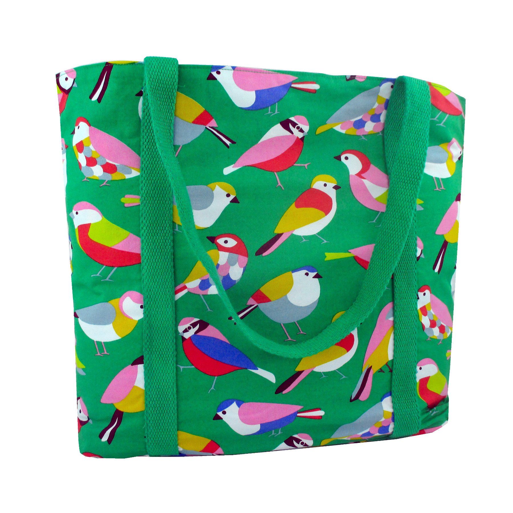 Bright Green Bird All Over Print Large Market Shopper Tote Bag for Women