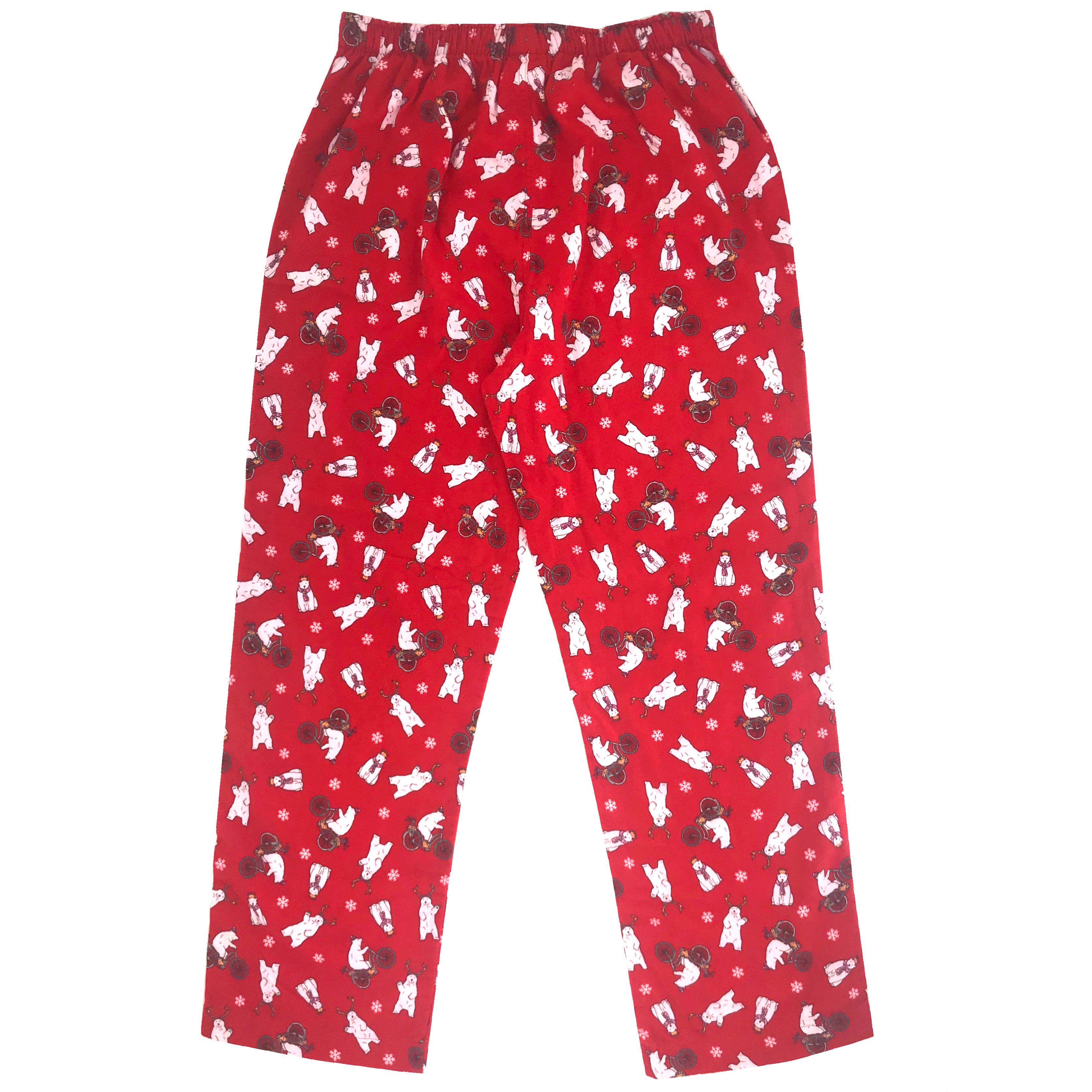 Men's Festive Pajama Bottoms. Polar Bear All Over Print Flannel Pants
