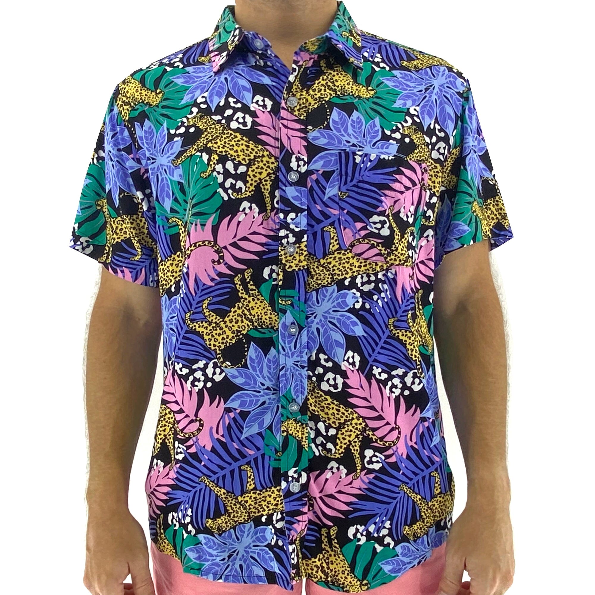 Men's Colorful Cheetah Patterned Soft Lightweight Button Down Shirt
