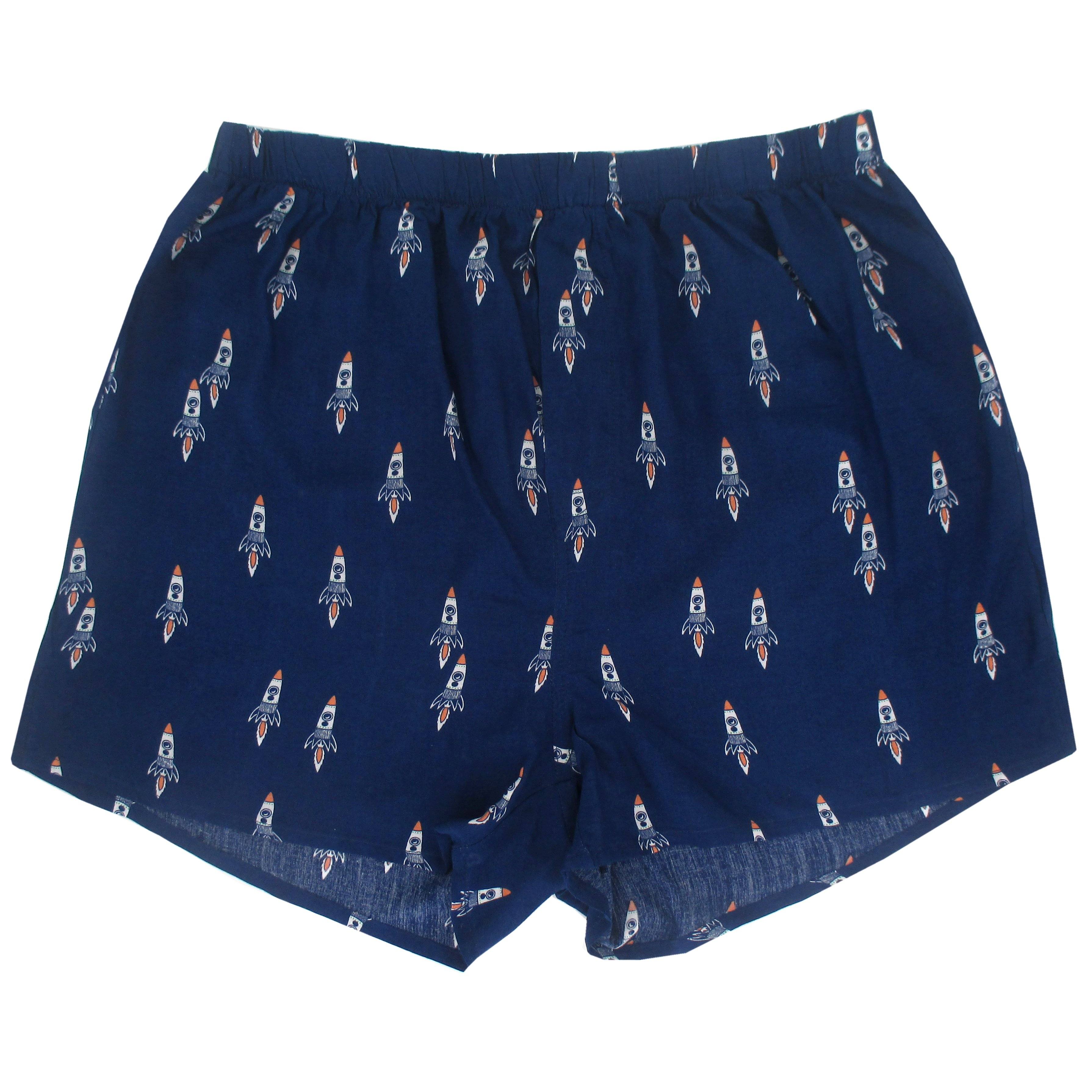 Men's Navy Blue Rocket Space Shuttle Patterned Soft Cotton Boxer Short