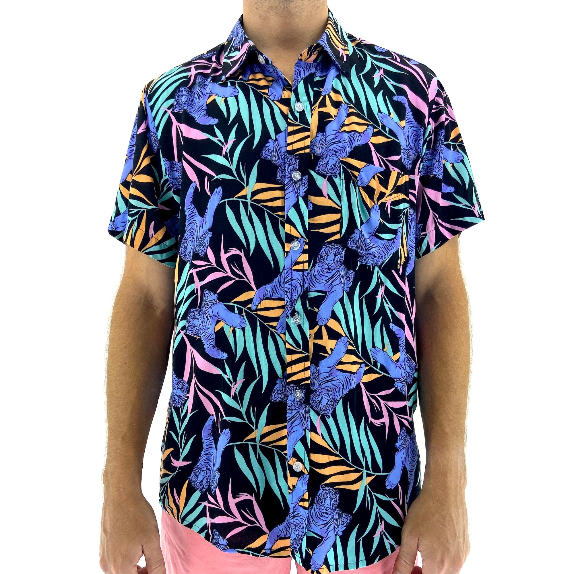 tiger print button down shirt