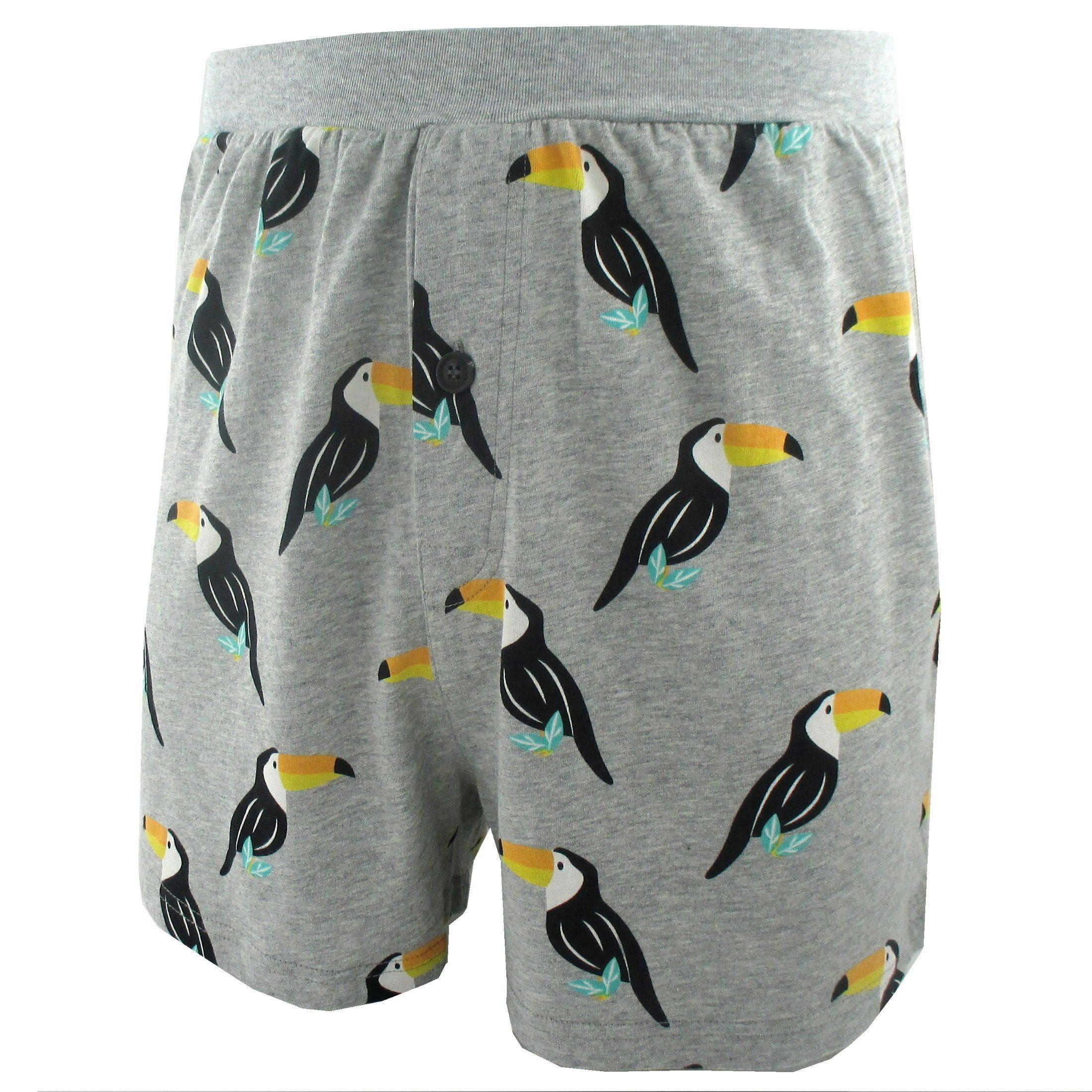 Men's Grey Toucan Bird Animal All Over Print Stretch Knit Boxer Shorts