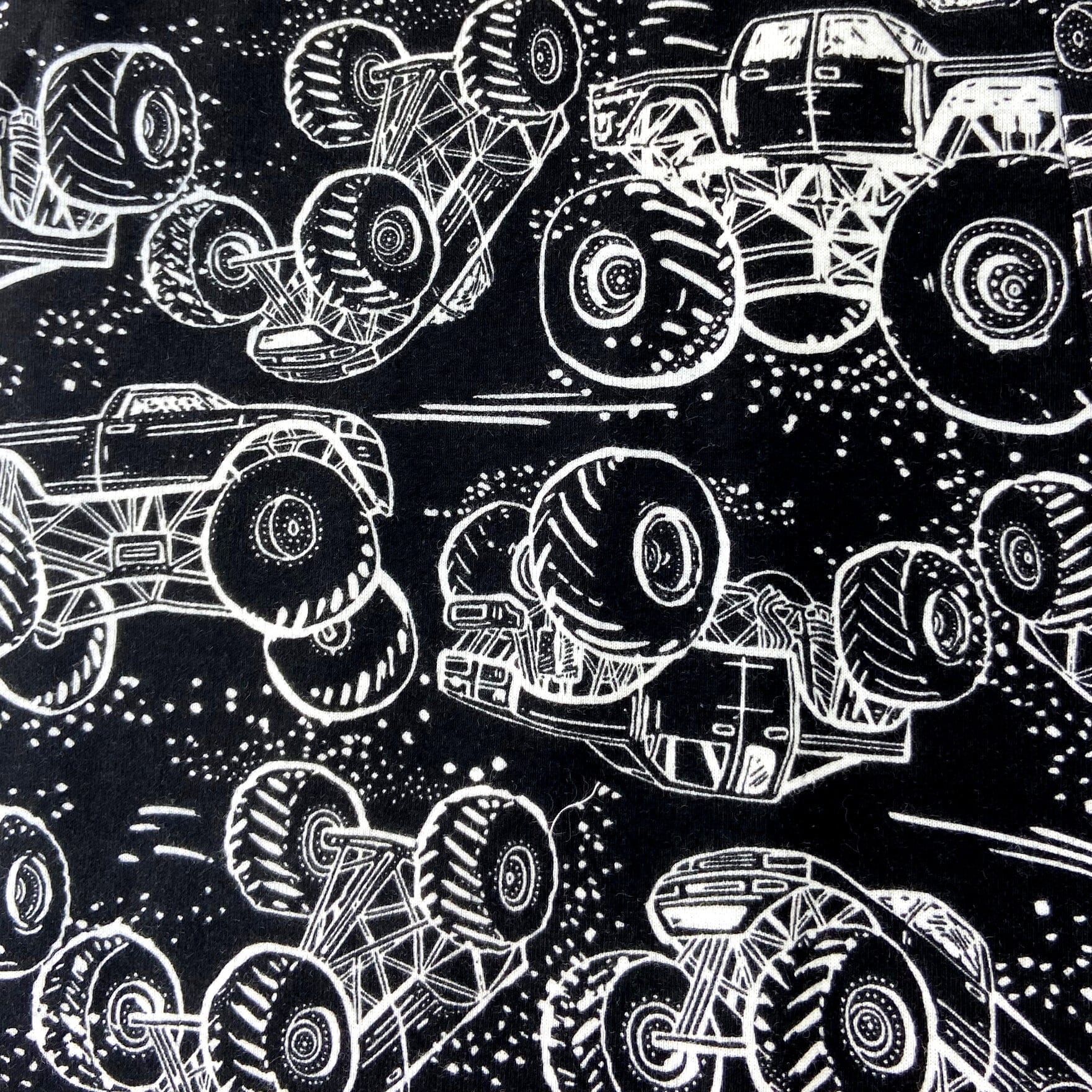 Men's Black Monster Truck Patterned Cotton Knit Long Pajama PJ Pants