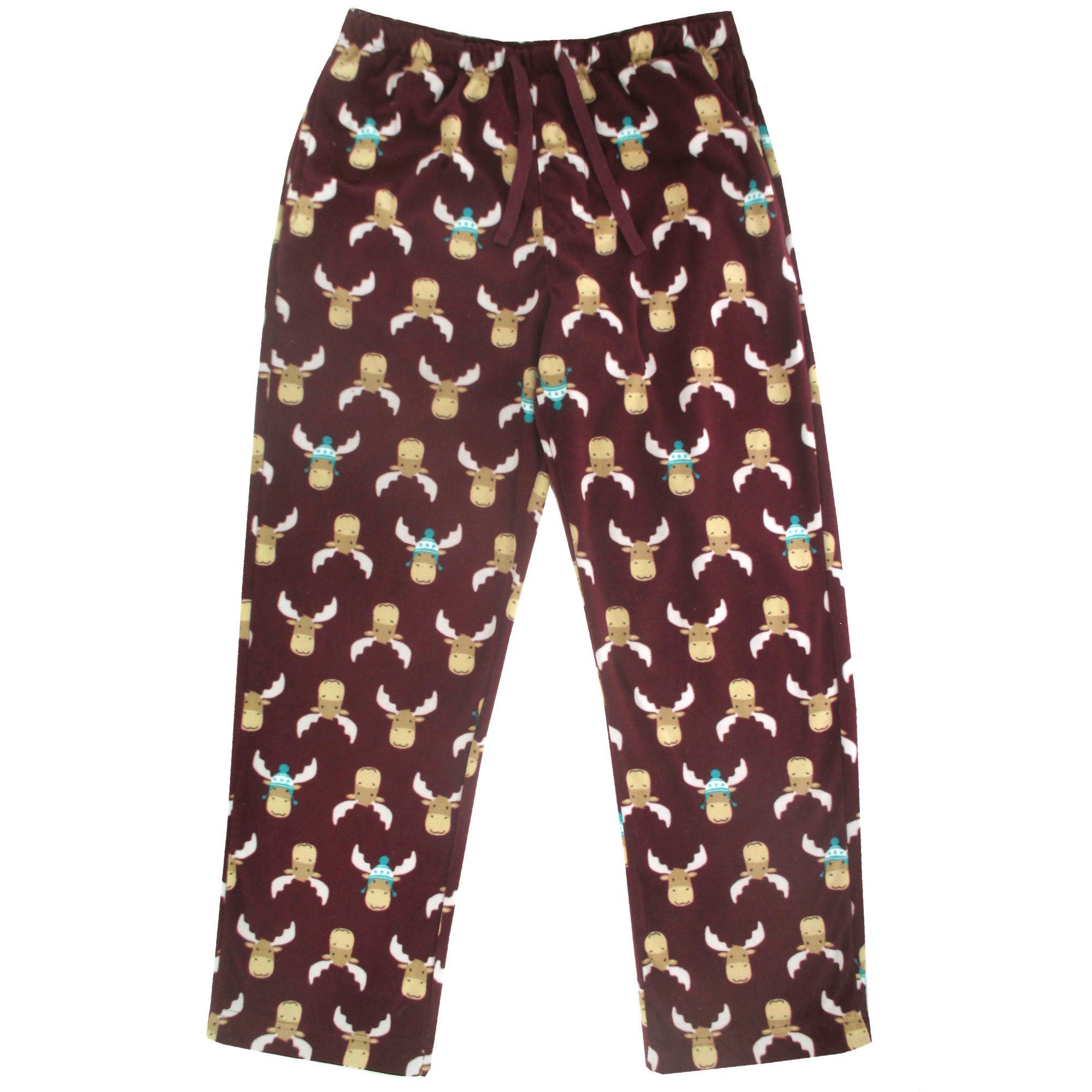 Maroon Red Reindeer Moose All Over Print Soft Fleece Pajama Pants for Men