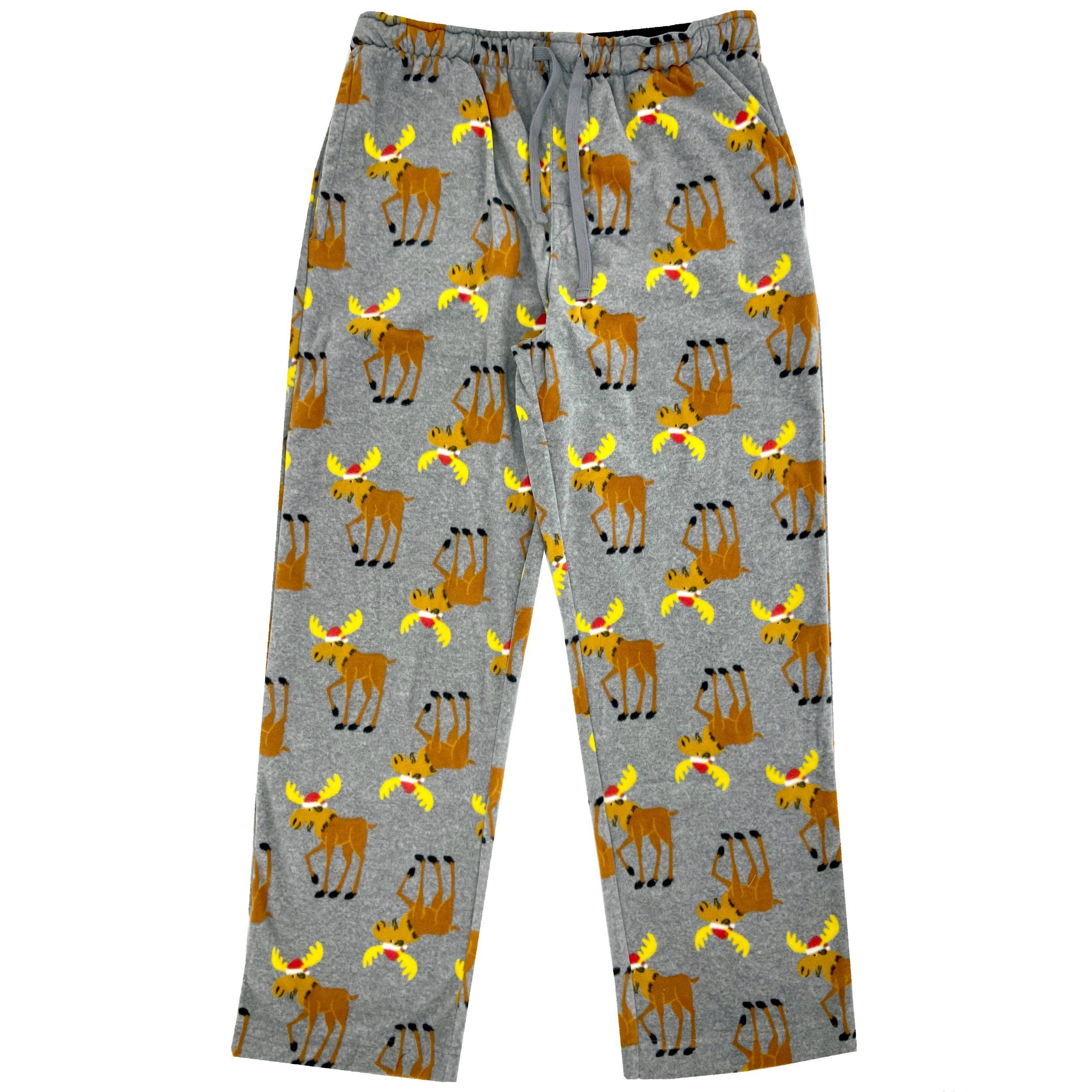 Fun Festive Fleece Pajama Pants for Outdoorsy Men. Moose All Over Print Sleep Bottoms