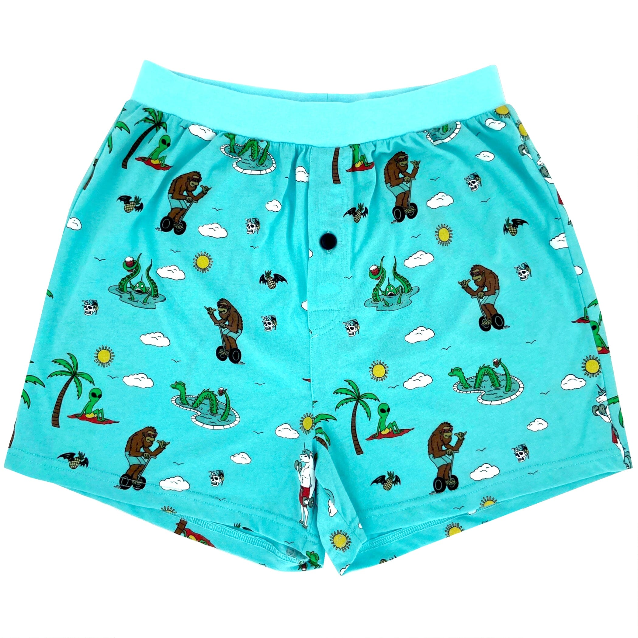 Men's Trippy Unicorn Yeti Loch Ness Alien Novelty Print Pajama Shorts