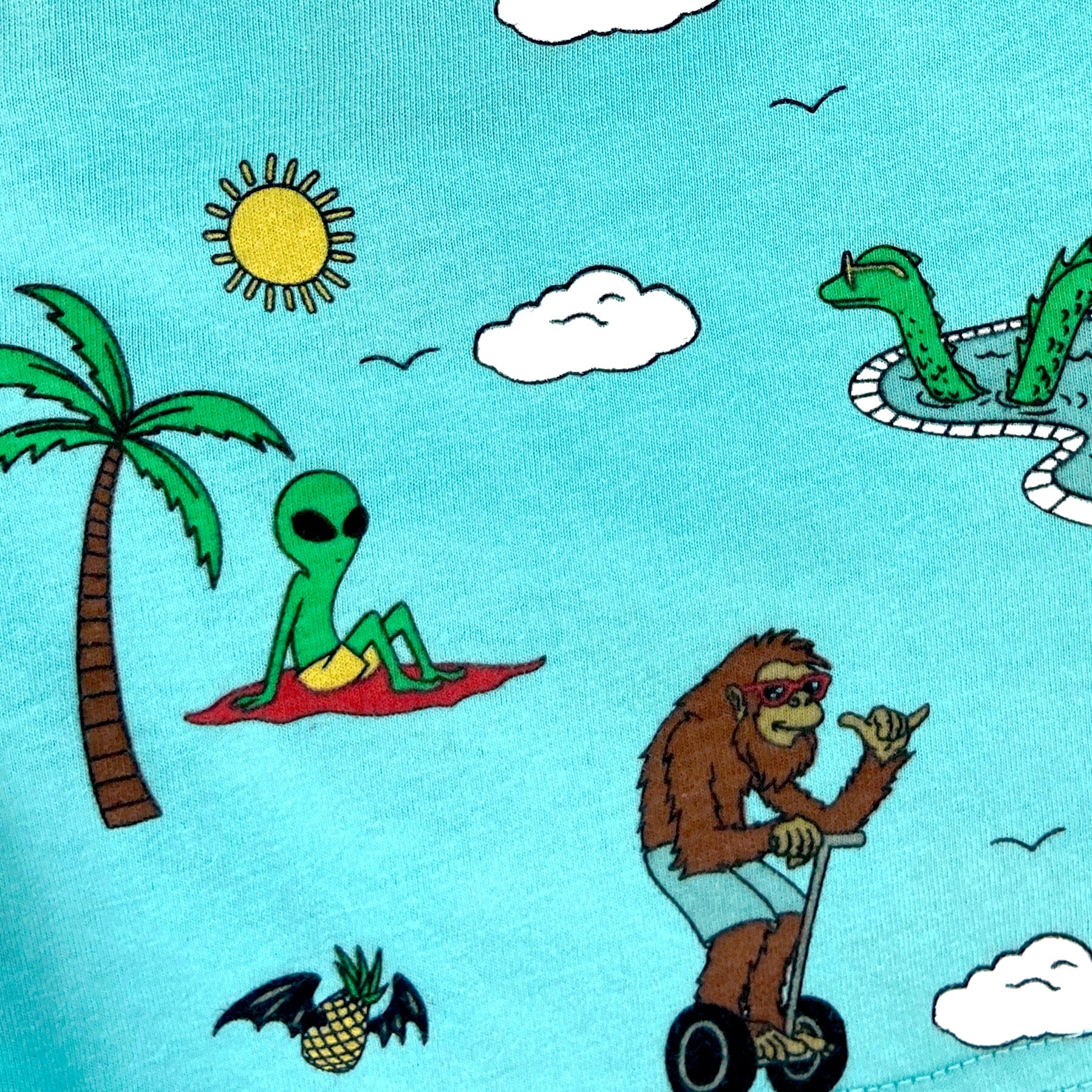 Men's Trippy Unicorn Yeti Loch Ness Alien Novelty Print Pajama Shorts