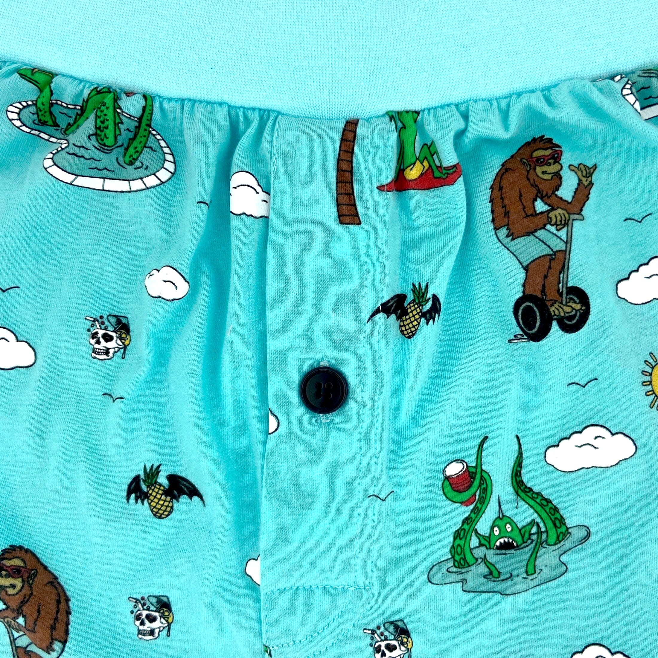 Men's Trippy Unicorn Yeti Loch Ness Alien Novelty Print Pajama Shorts