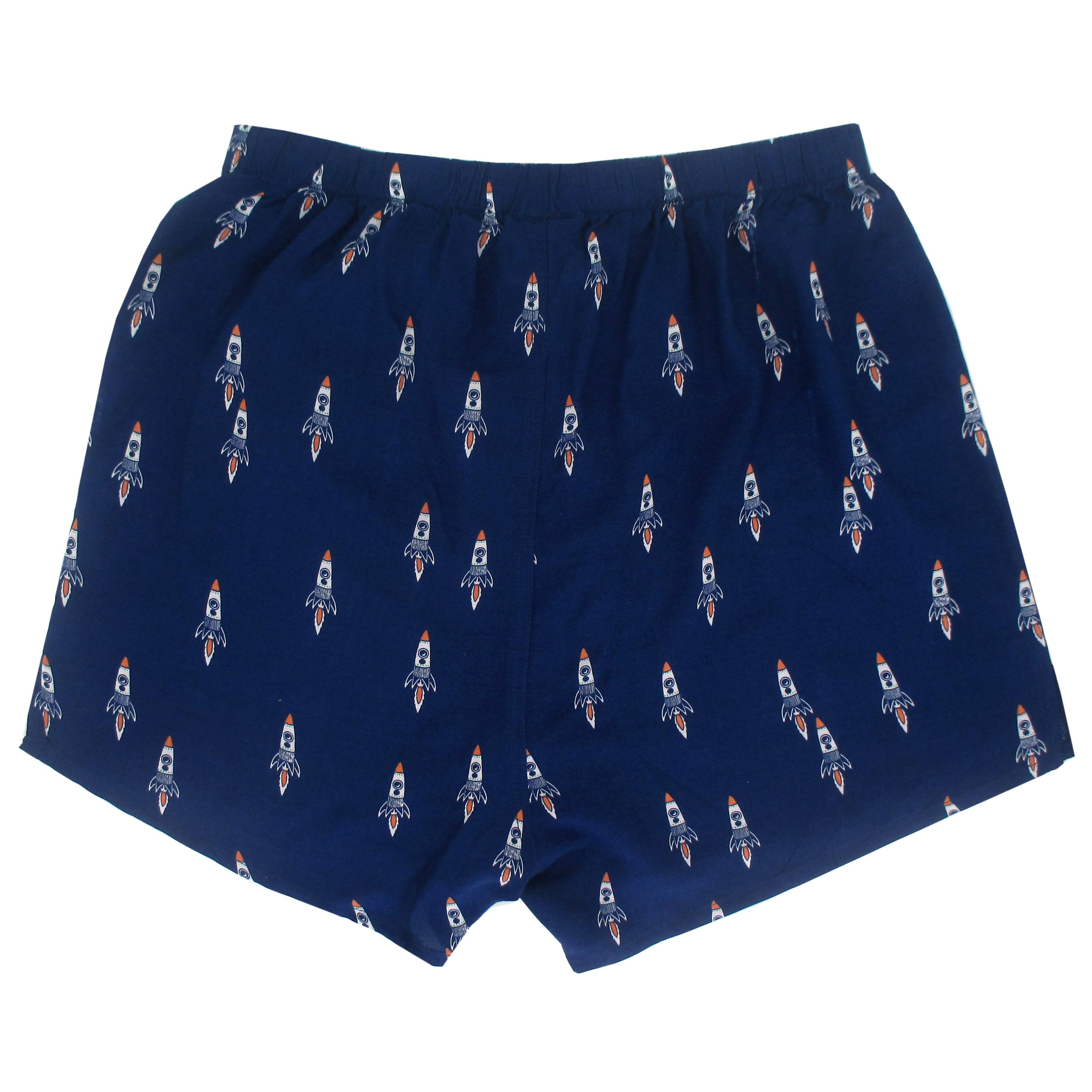 Men's Navy Blue Rocket Space Shuttle Patterned Soft Cotton Boxer Short