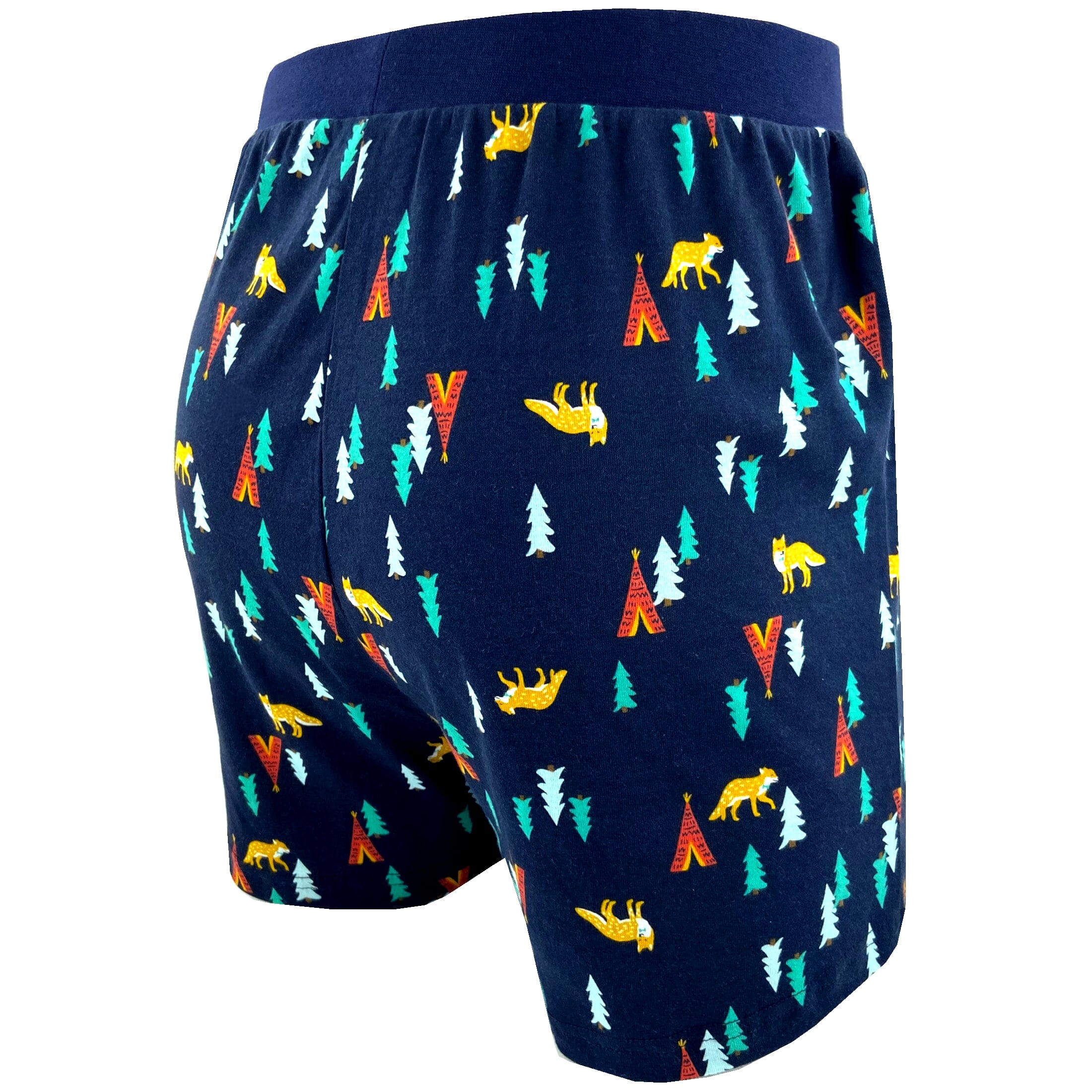 Men's Orange Fox & Teepee Tent Print Cotton Knit Boxer Pajama Shorts