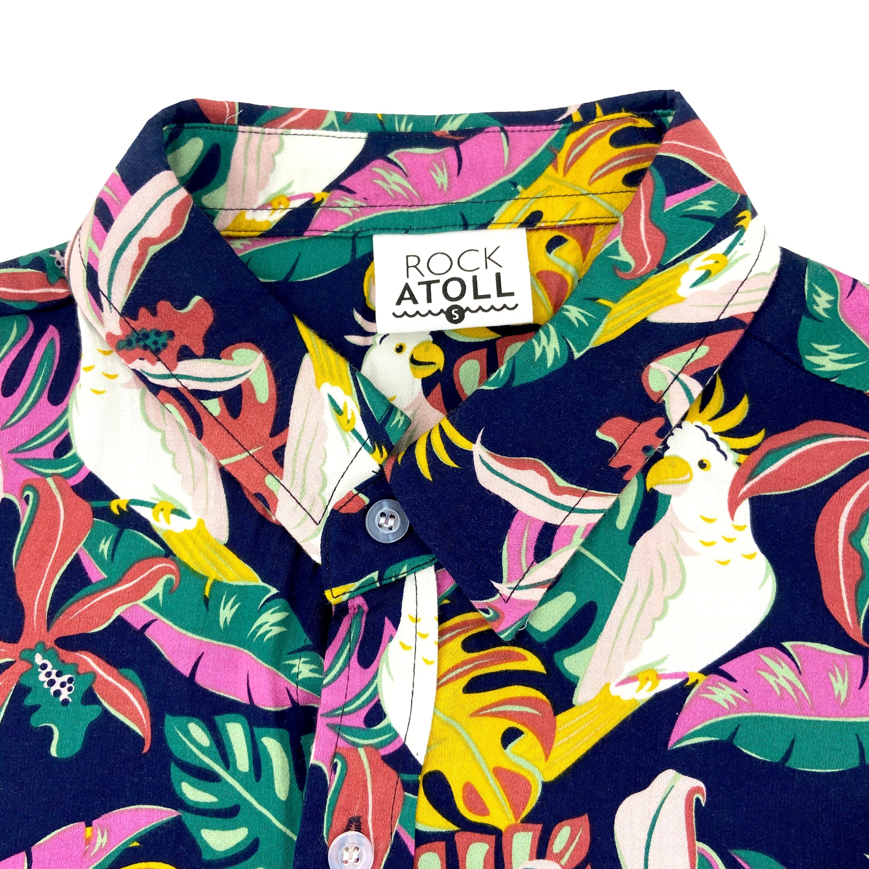 Men's Bold Colorful Floral Parrot Cockatoo Button Down Hawaiian Shirt