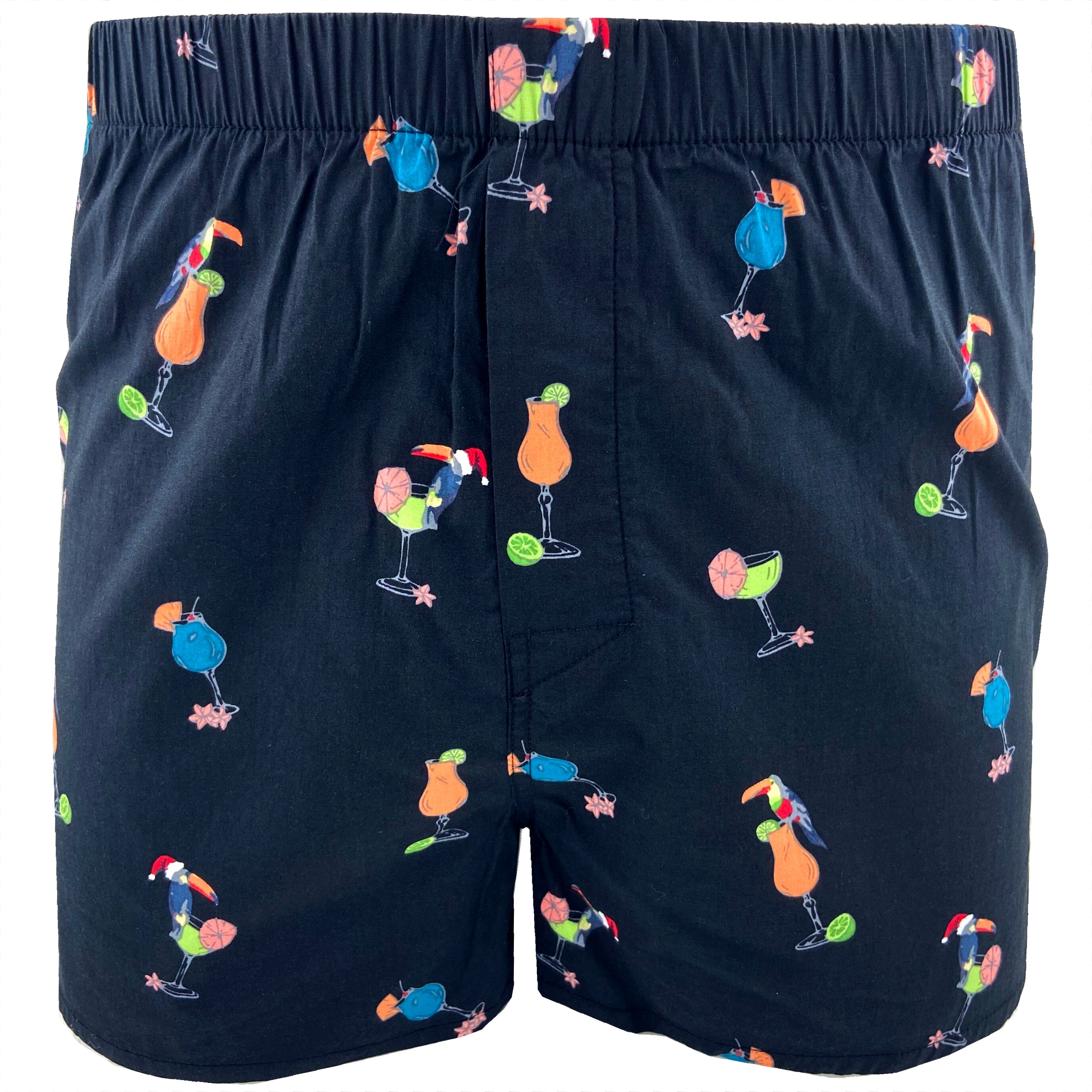 Men's Cocktail Drinks Patterned Cotton Boxer Shorts Underwear in Black